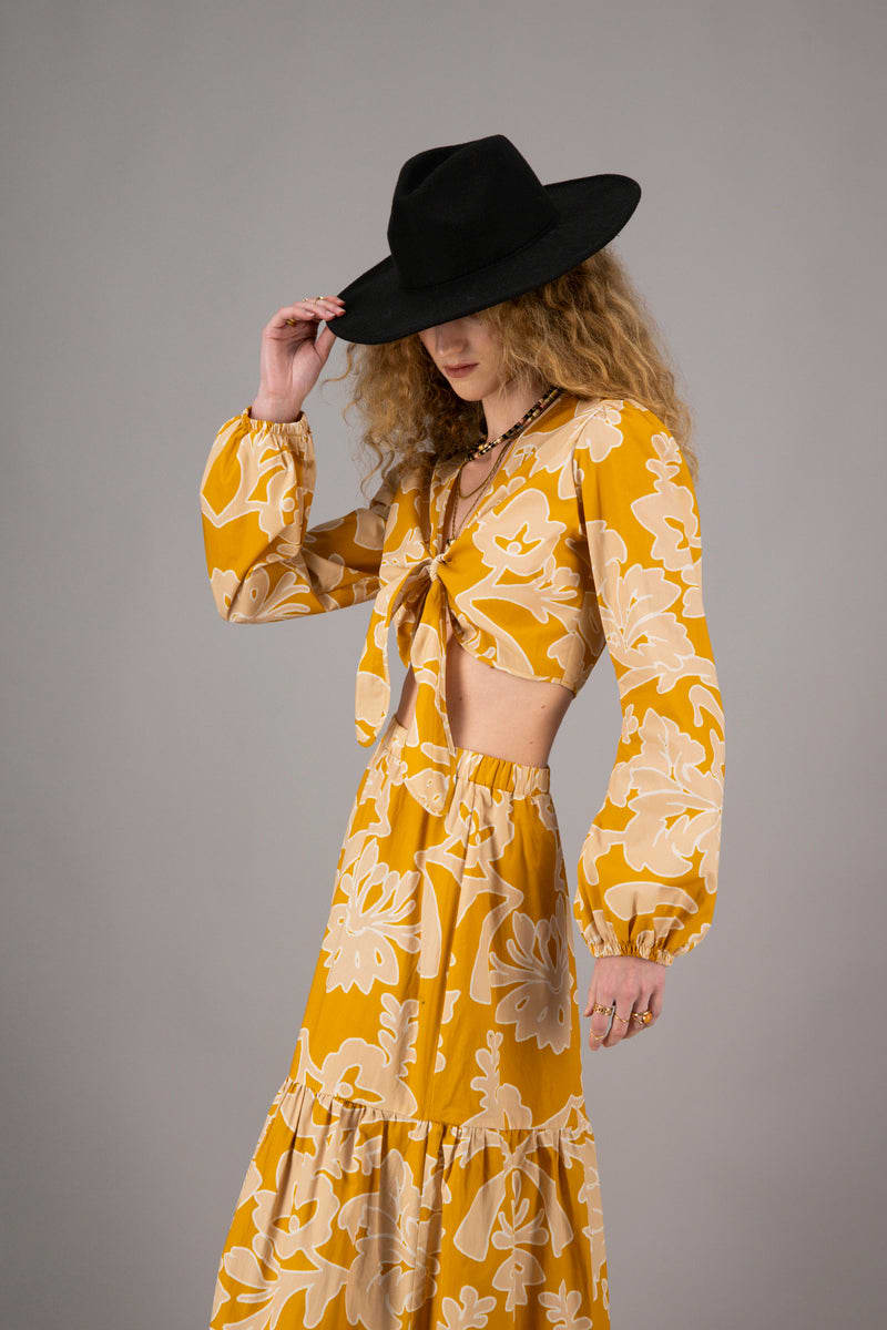 Susie In Flowered Ochre Cotton