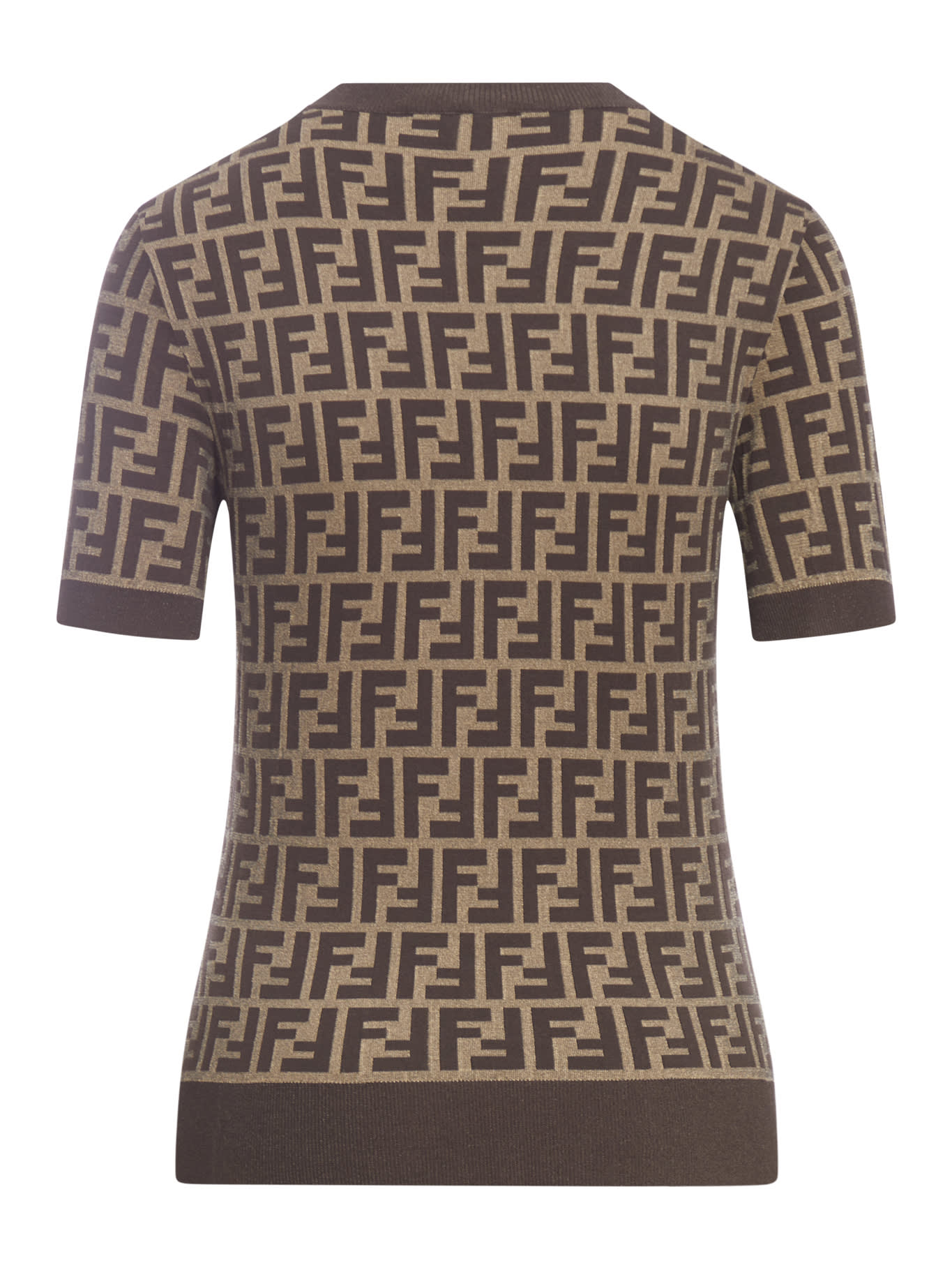 Fendi Women Brown T-shirt With Short Sleeves And All-over Ff Motiv In Cotton Woman In Black