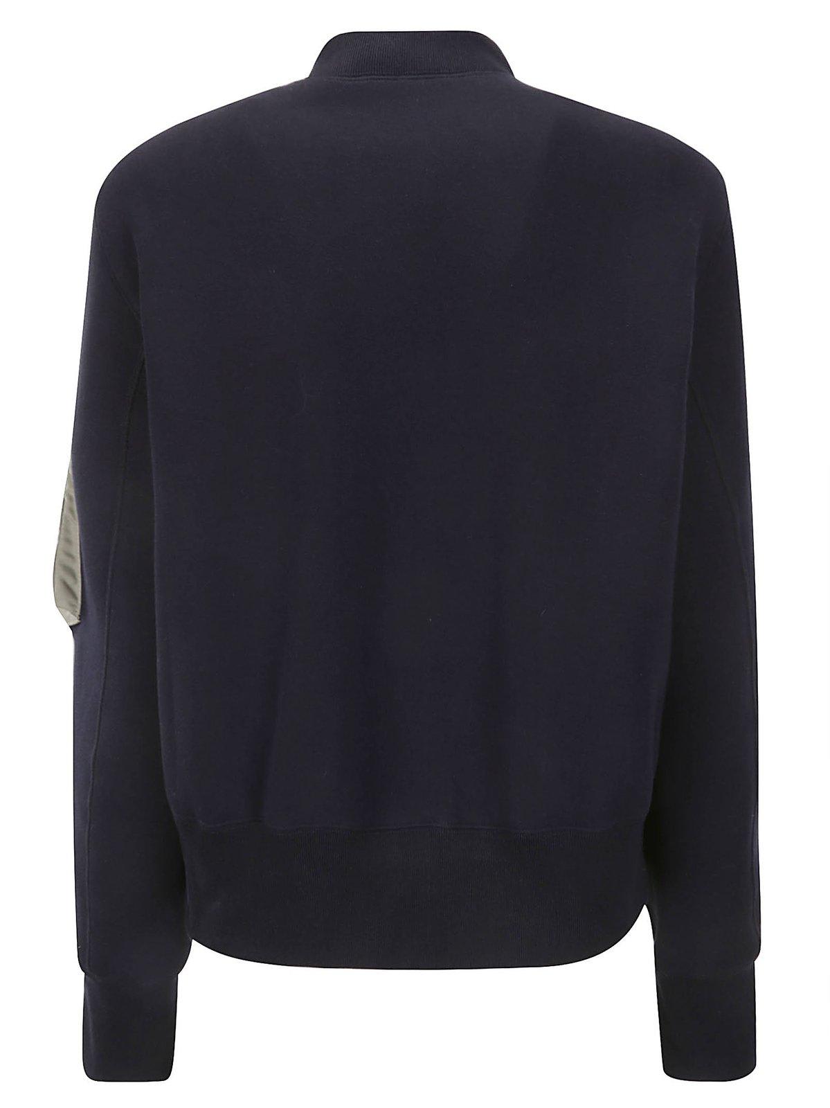 Shop Sacai Zip-up Long-sleeved Jacket In Navy Khaki