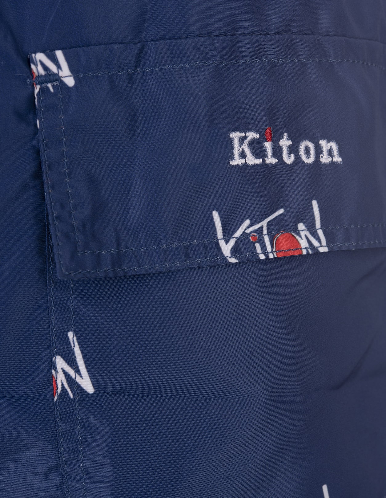 Shop Kiton Navy Blue Swim Shorts With All-over Logo