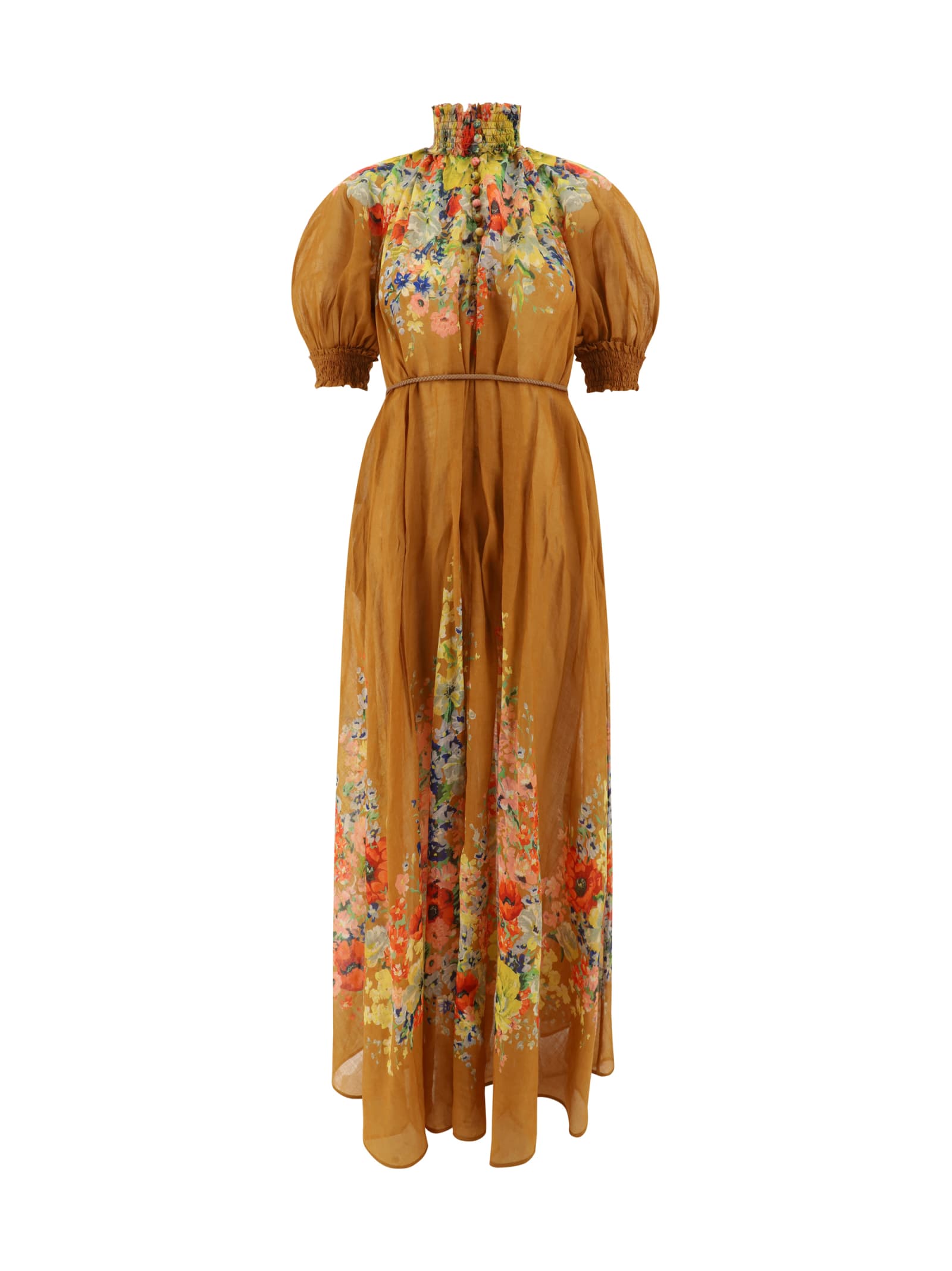 Shop Zimmermann Alight Swing Long Dress In Tan Floral