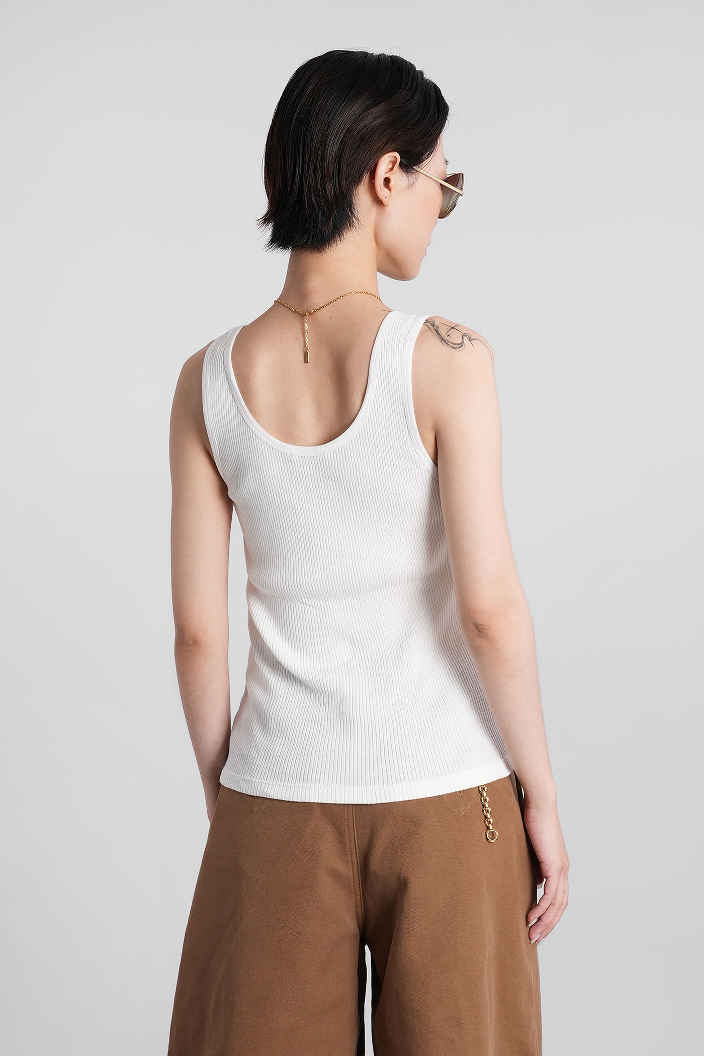 Chloé Logo Ribbed Cotton Jersey Tank Top In White