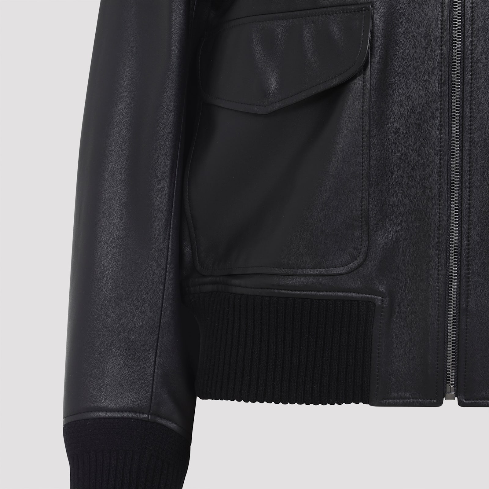 Ralph Lauren Ribbed Cuff Bomber Jacket Featuring Pockets In Black