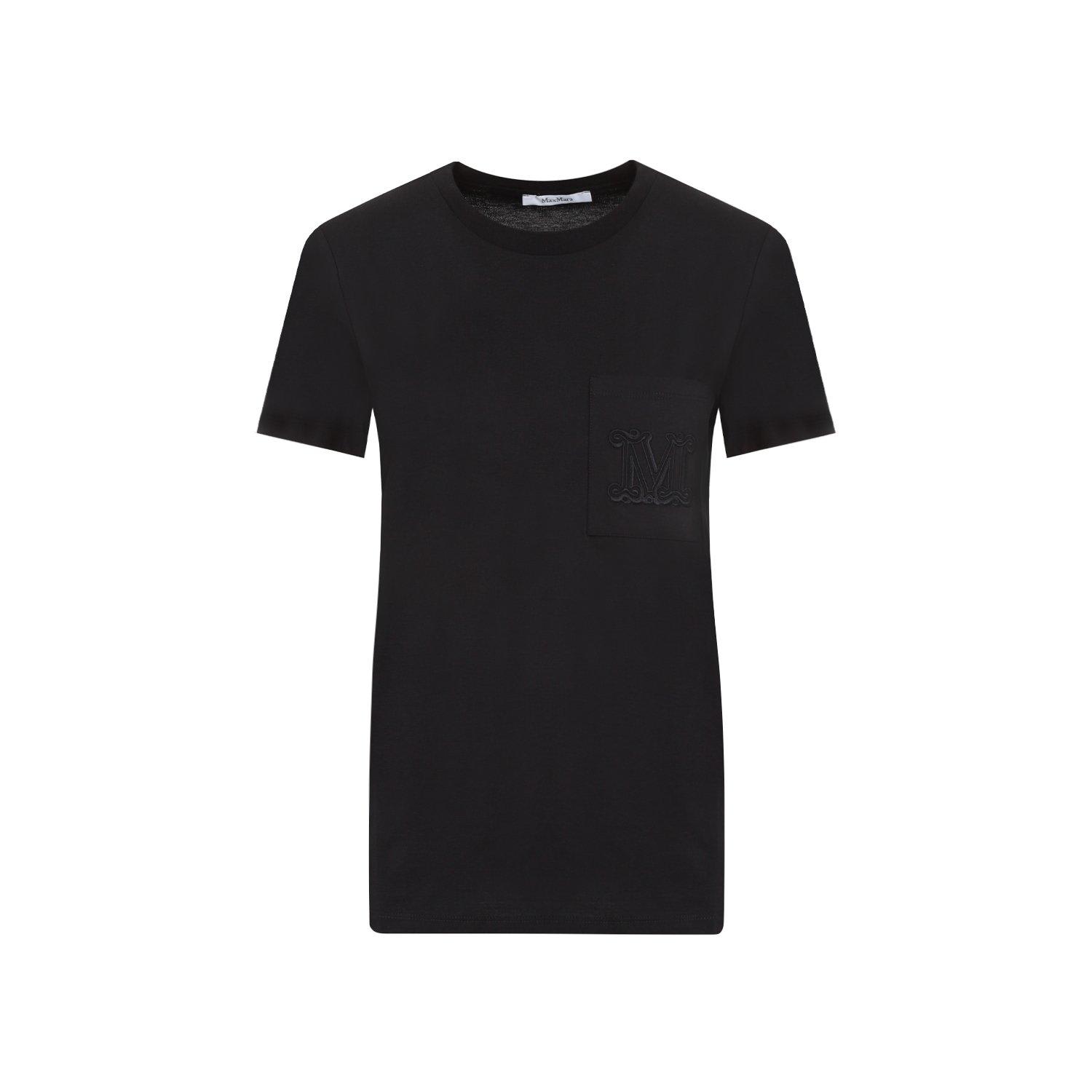 Max Mara Cotton T-shirt With Embroidered Monogram In Black