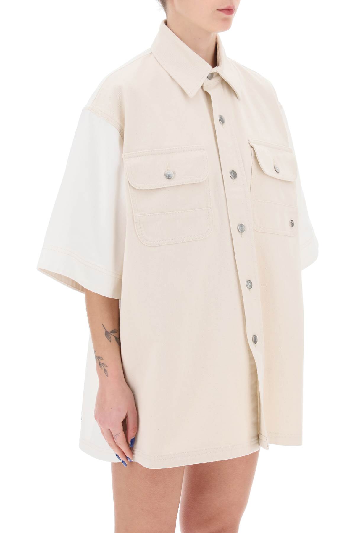 Stella Mccartney Utility Short-sleeved Denim Shirt In Whiteecru (white)