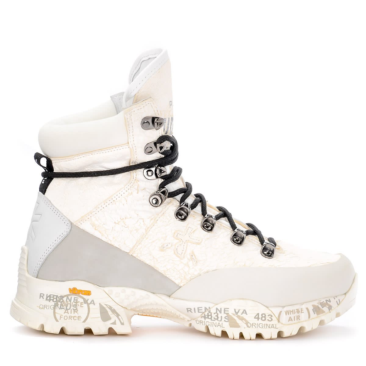 Premiata Midtrec 171 Boot Made Of Cracked Leather And White Fabric In Bianco