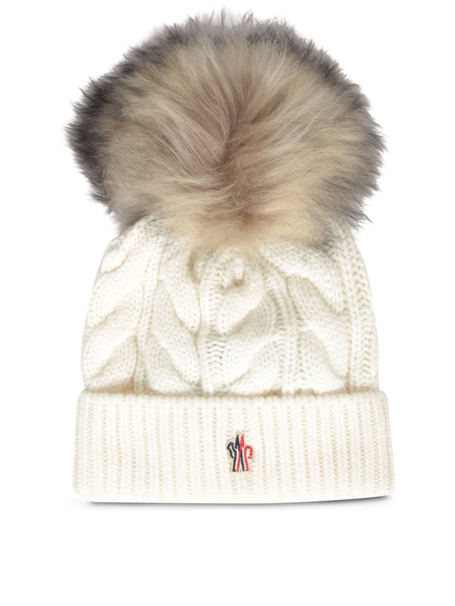 Shop Moncler White Pom Pom Beanie Hat