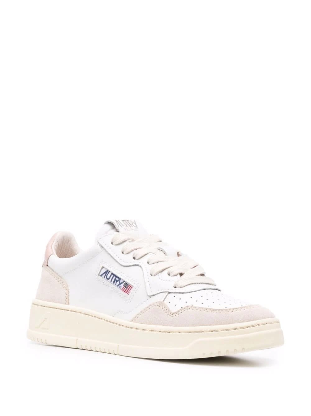 Shop Autry Medalist Low Sneakers In White And Pink Suede And Leather