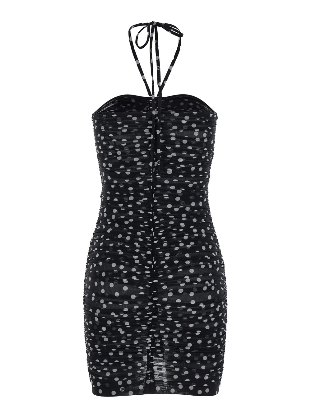 Shop Dolce & Gabbana Mini Black Draped Dress With Polka Dots Print In Tulle Woman