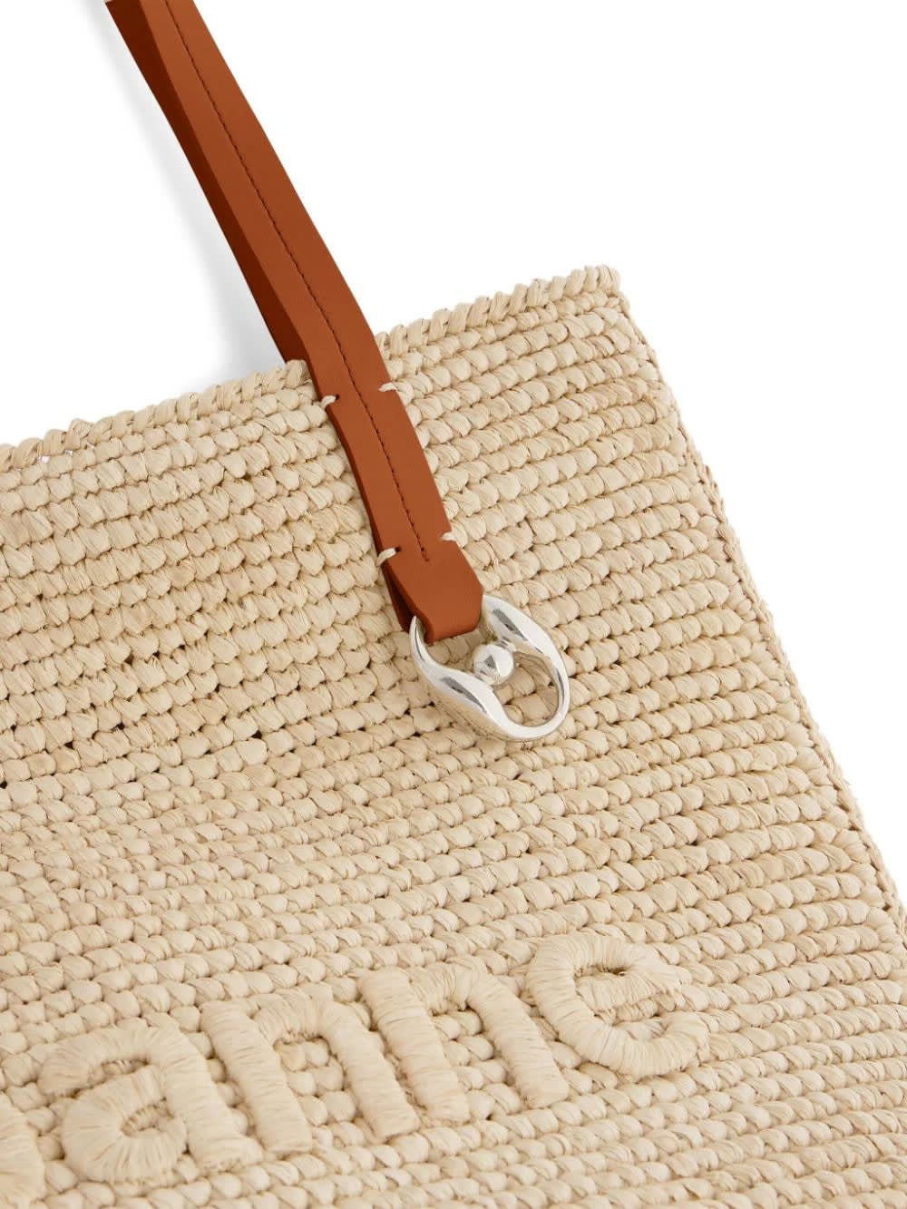 Shop Rabanne Natural Raffia Tote Bag With Logo In Brown