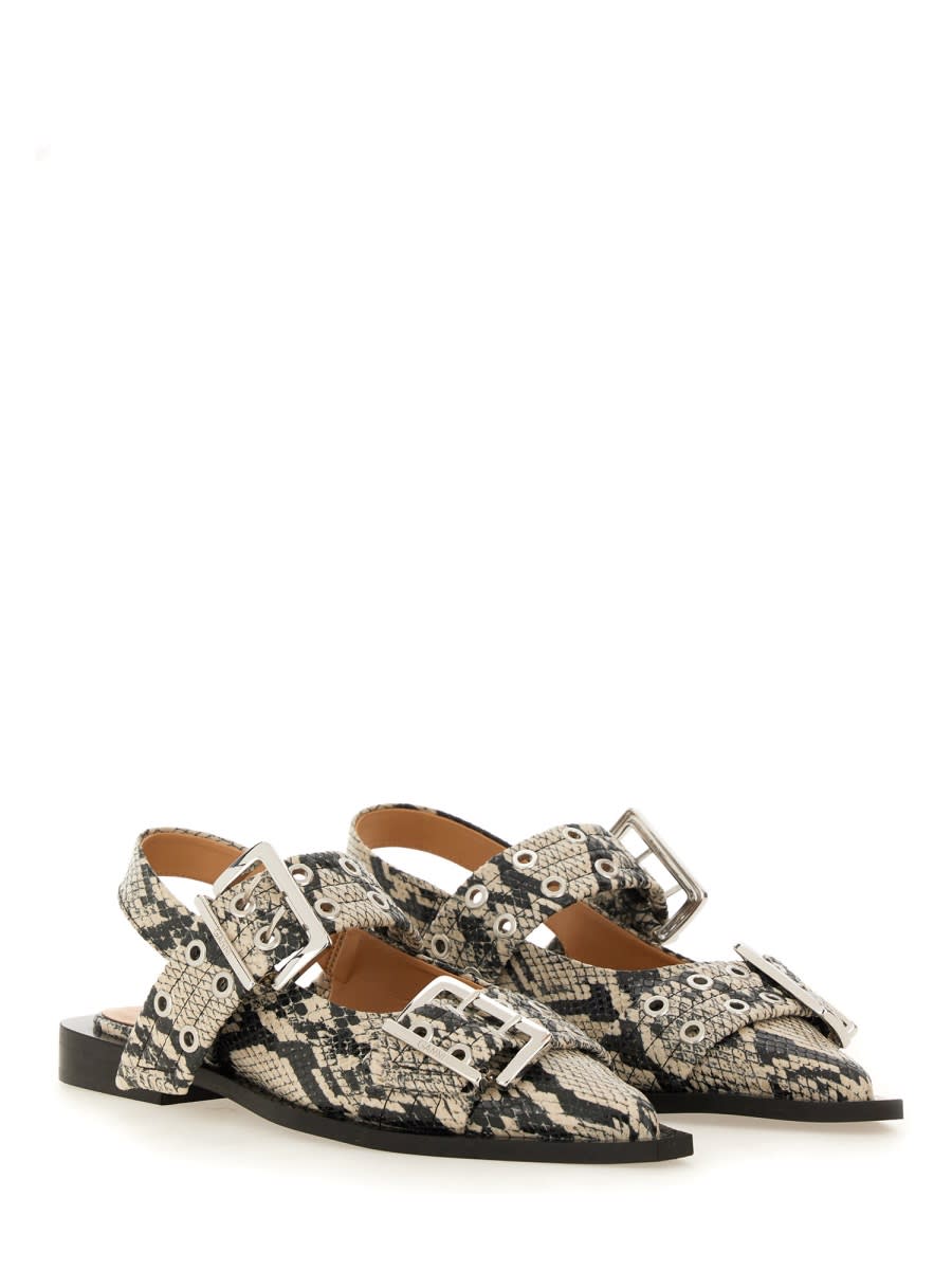 Shop Ganni Ballerina With Buckle In Animalier