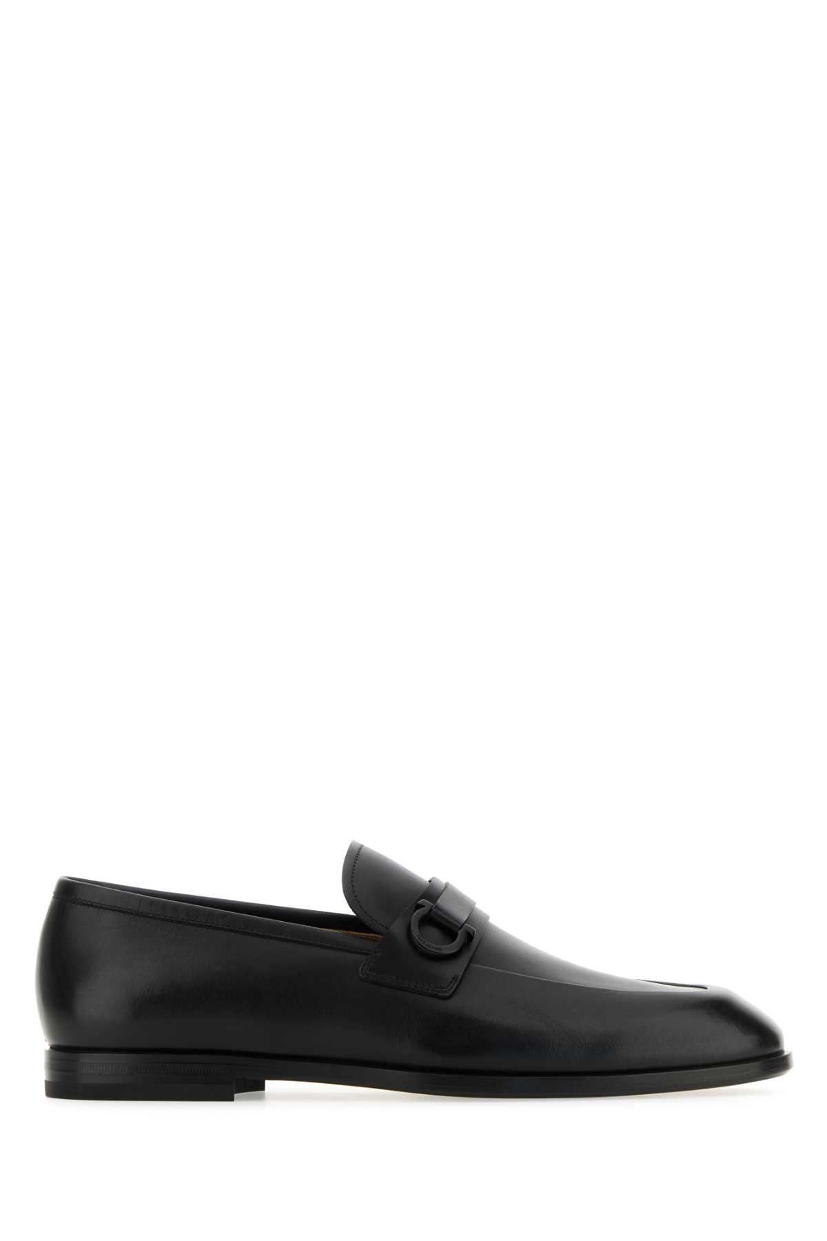 Shop Ferragamo Black Leather Florio Loafers In Nernewbiscnewbisc