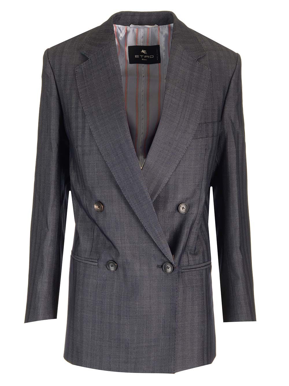 Shop Etro Oversized Blazer In Grey