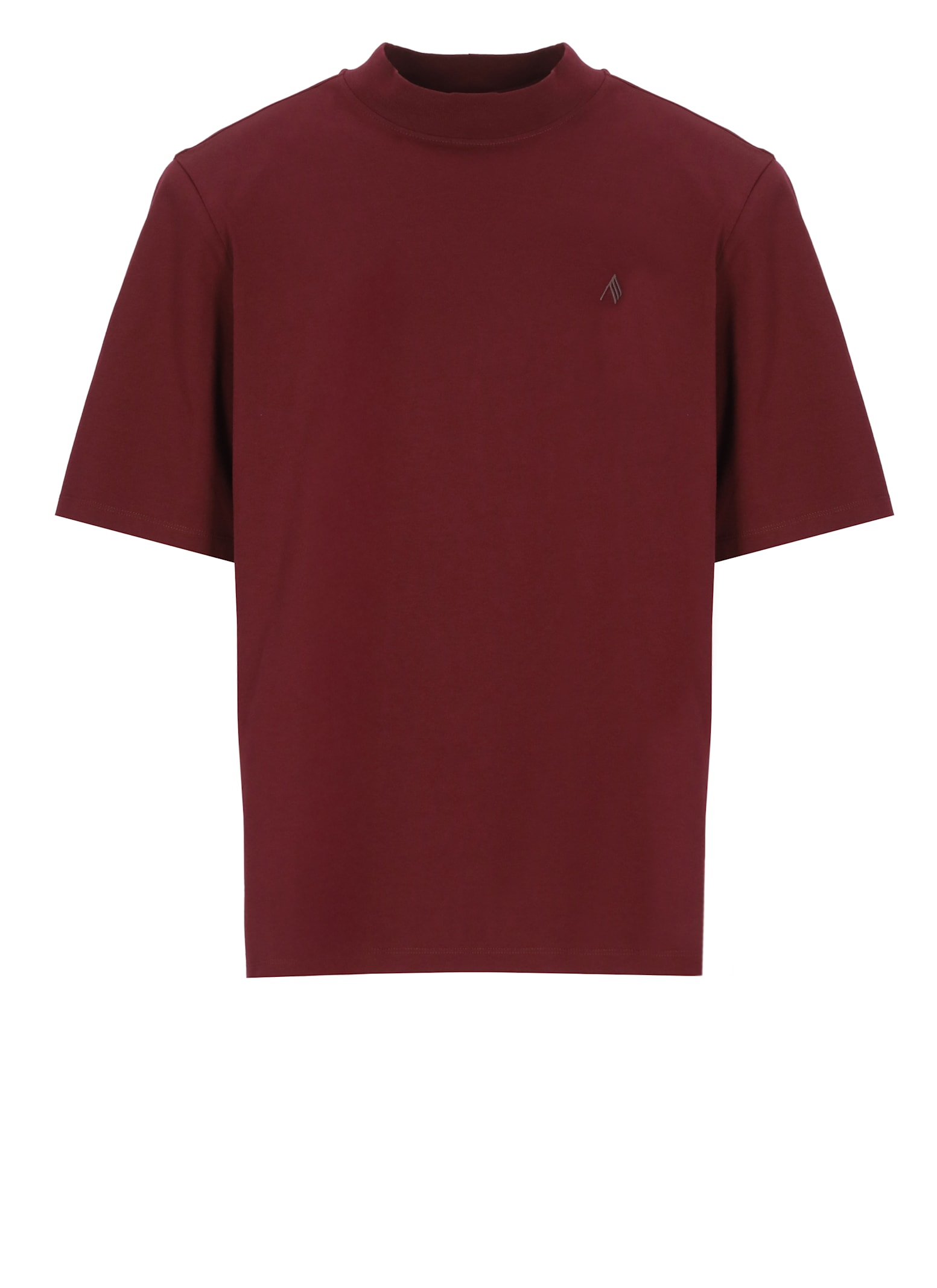 Attico Crewneck Mock Neck Logo Embroidered Top In Burgundy