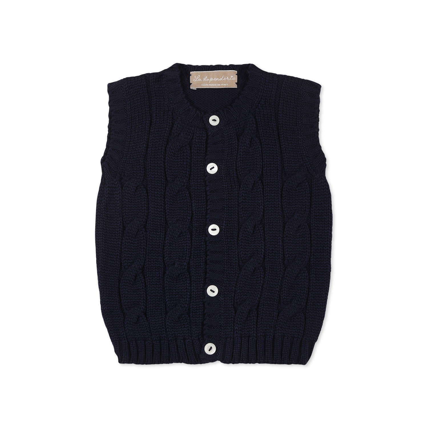 La Stupenderia Blue Kinit Vest For Baby Boy In Blue