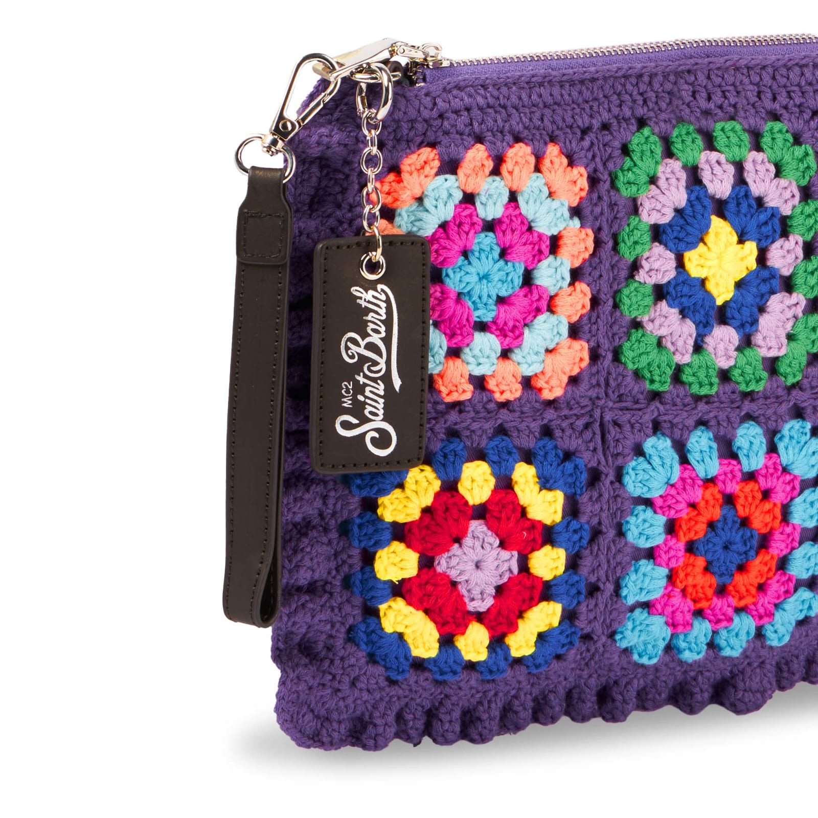 Shop Mc2 Saint Barth Parisienne Violet Crochet Crossbody Pouch Bag In Pink