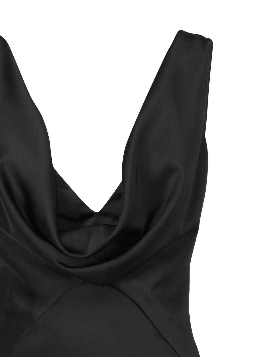 Shop Pinko Cowl-neck Sleeveless Satin Gown In Black