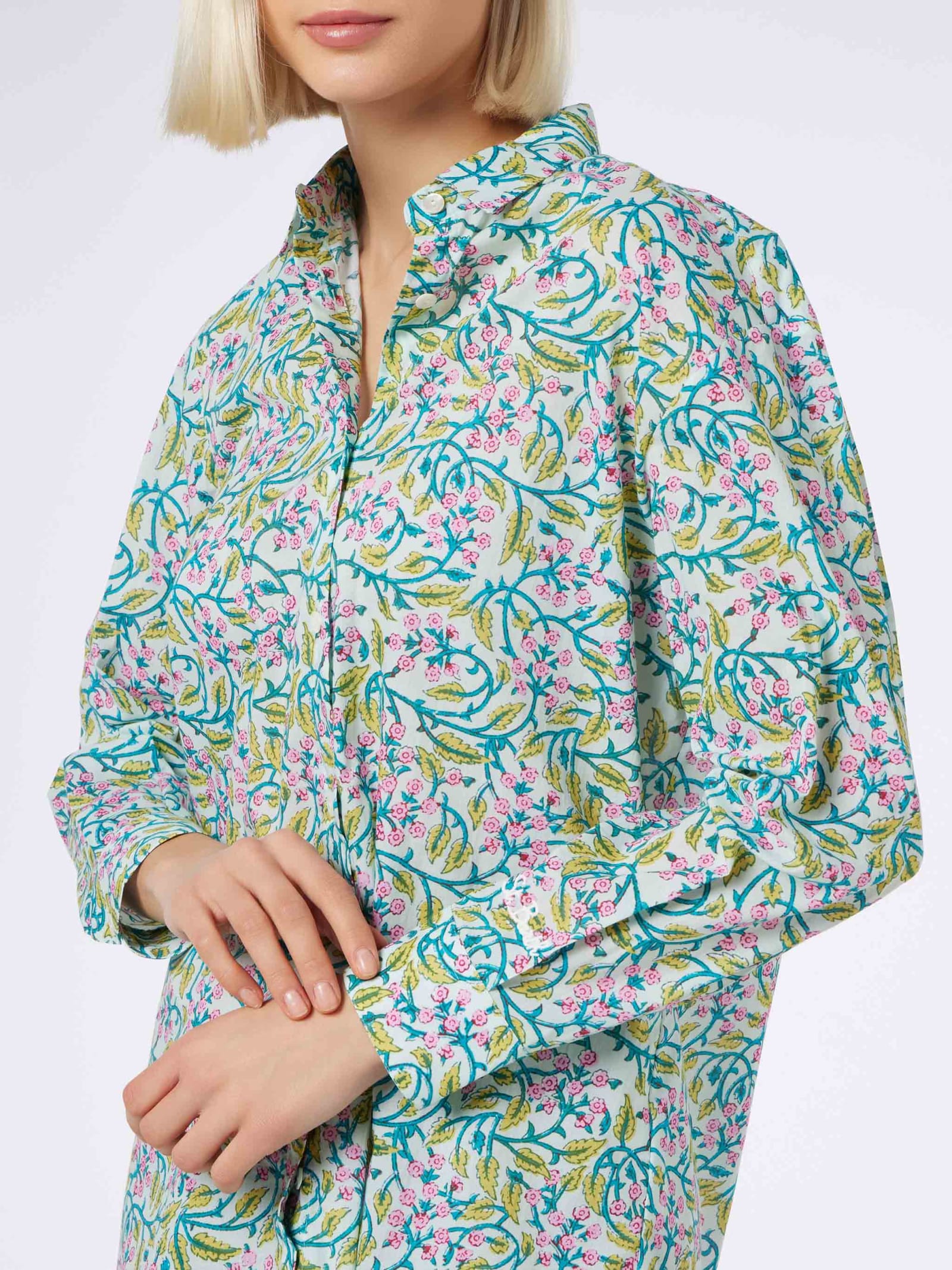 Shop Mc2 Saint Barth Woman Cotton Shirt Brigitte With Flower Print In Green