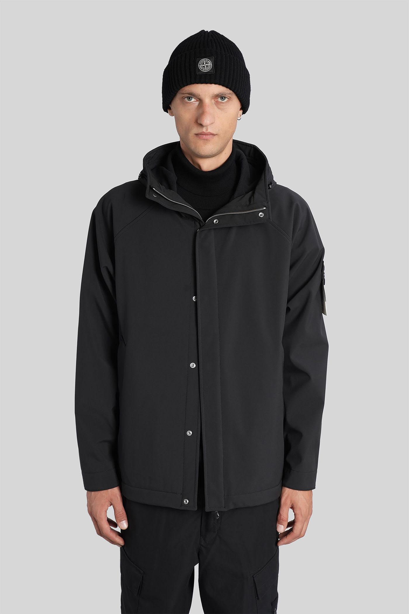 Stone Island Hooded Jacket Hand Pockets In Black