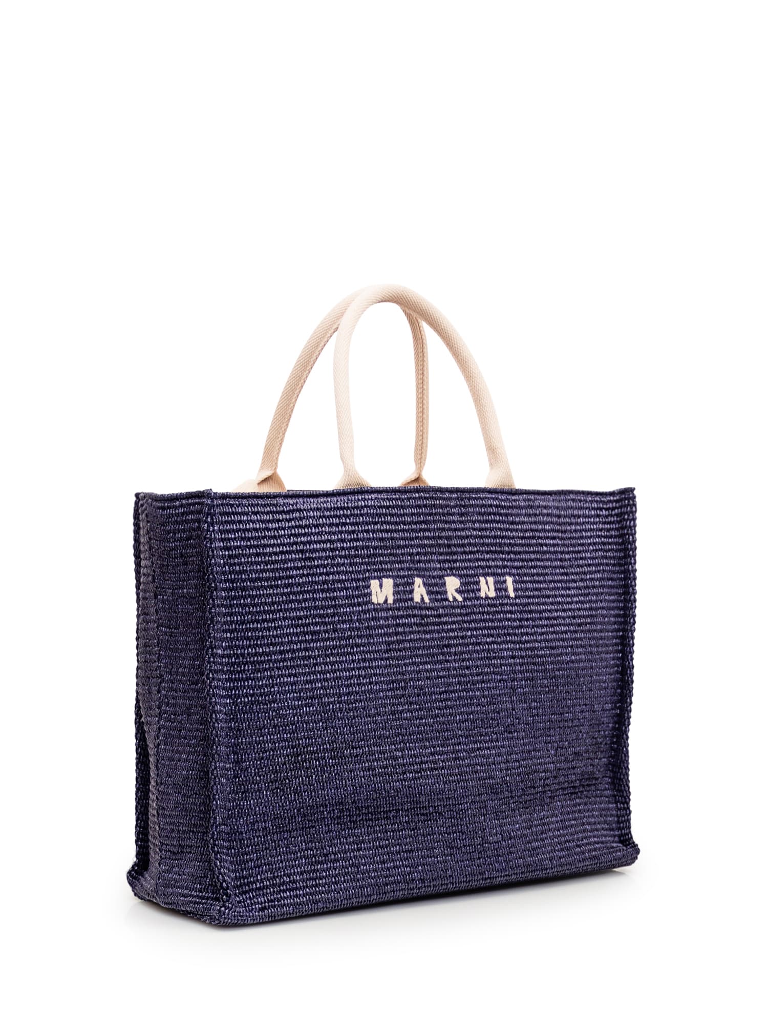 Shop Marni Large Bag In Raffia In Ultramarine