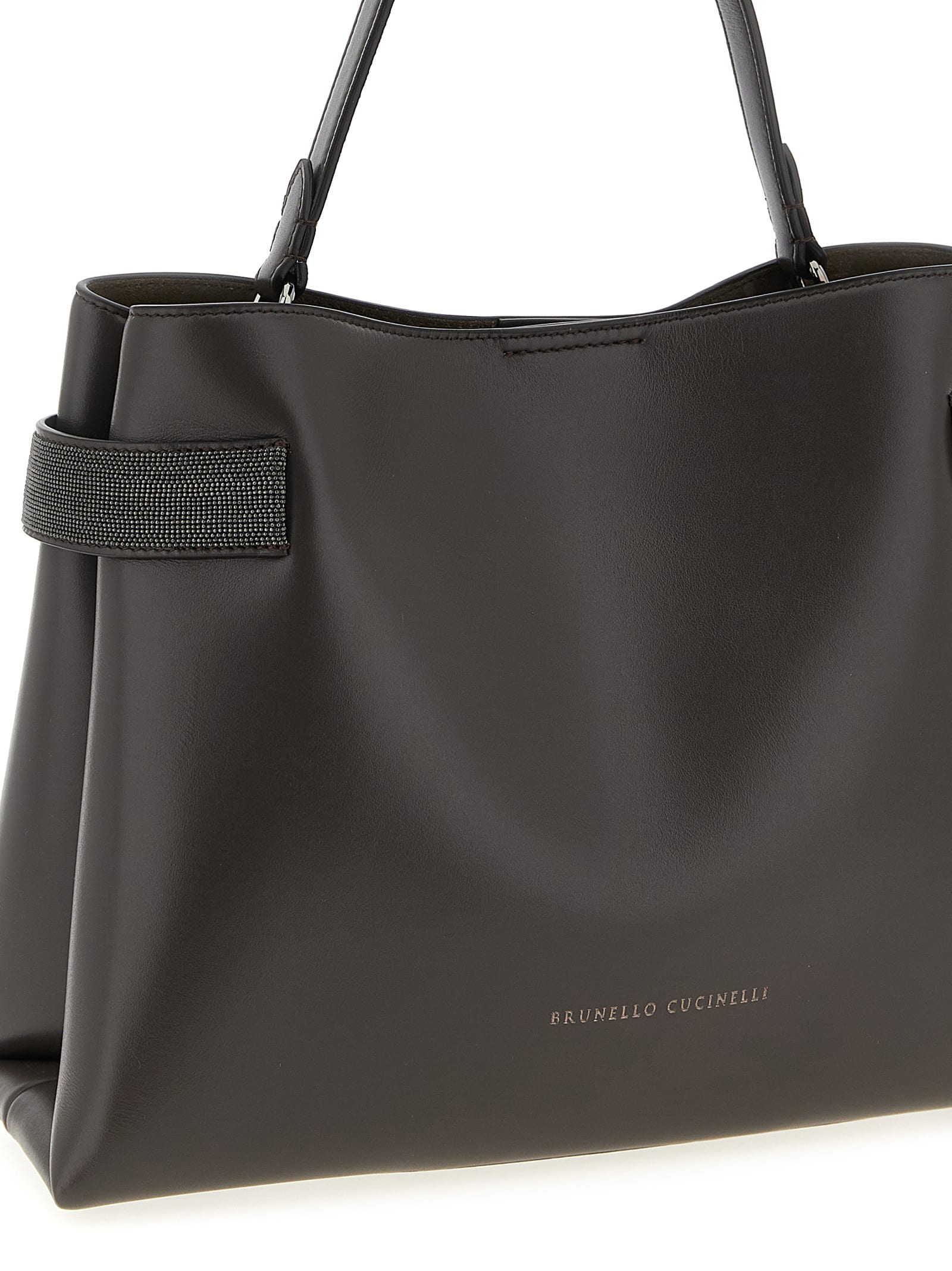 Brunello Cucinelli Women Top-handle Essence Bag In Calfskin With Precious Bands In Brown