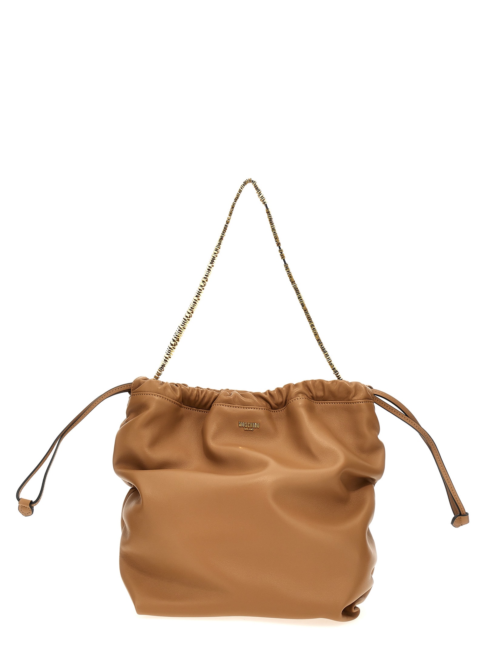 Shop Moschino Logo Shoulder Bag In Beige