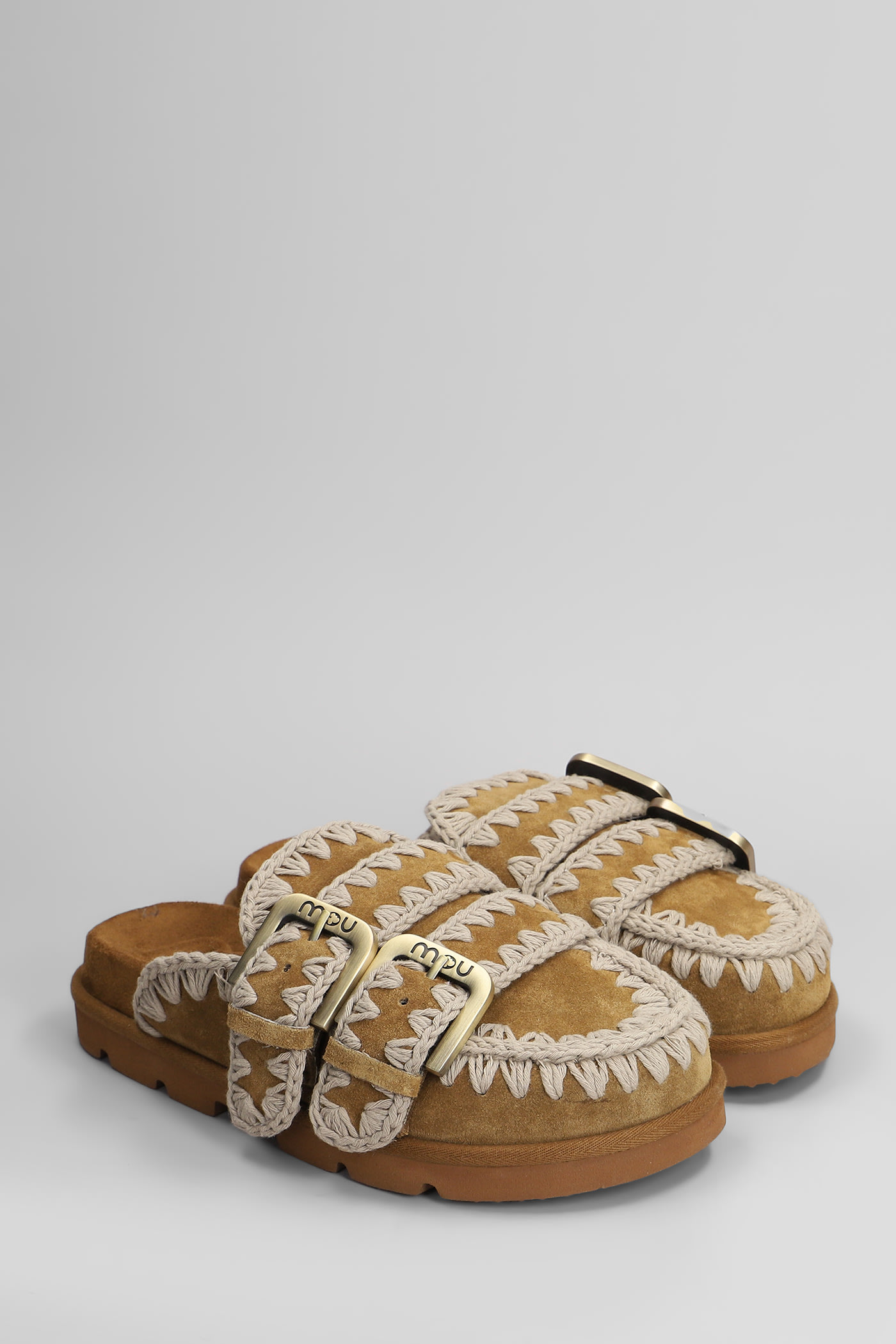 Mou Low Bio Sabot Slipper-mule In Leather Color Suede In Brown