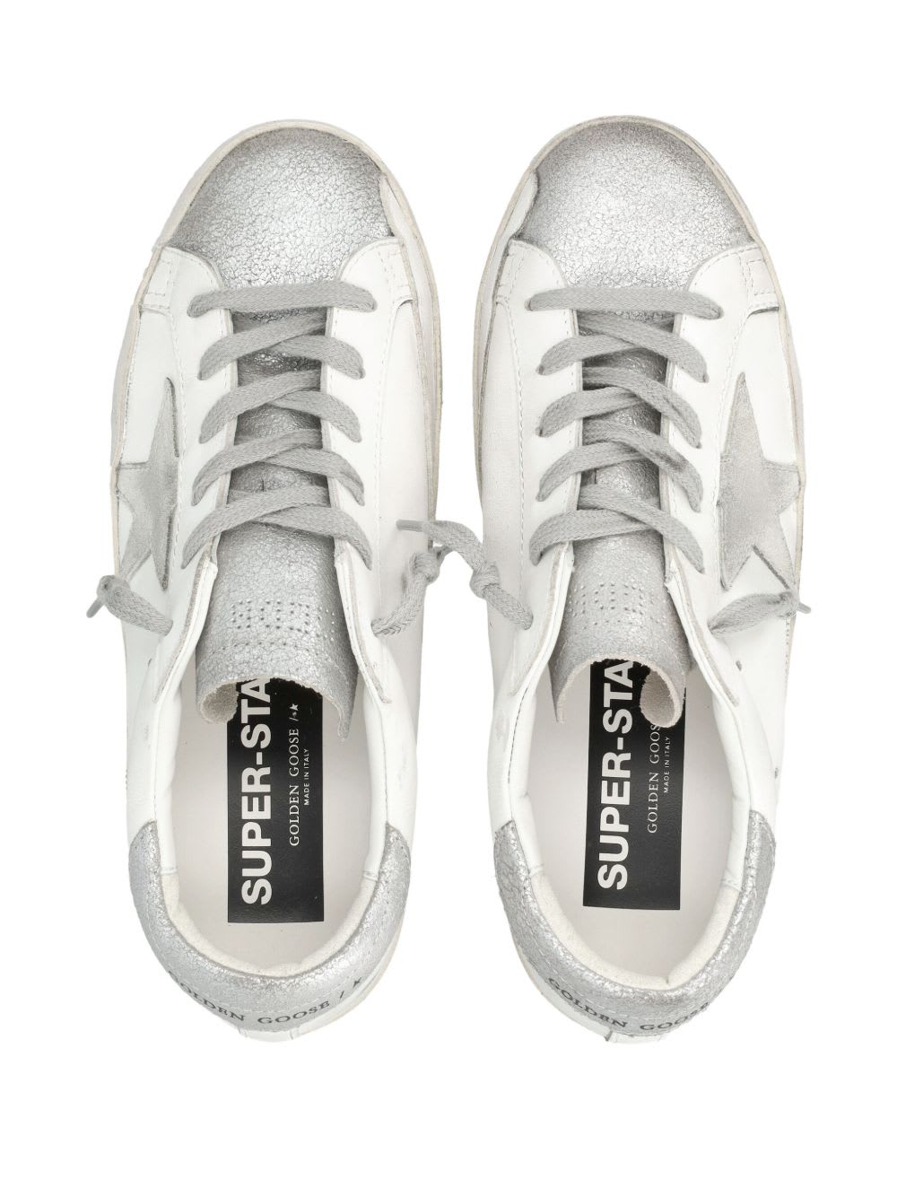 Golden Goose Super-star White And Silver Leather Womans Sneakers In Metallic