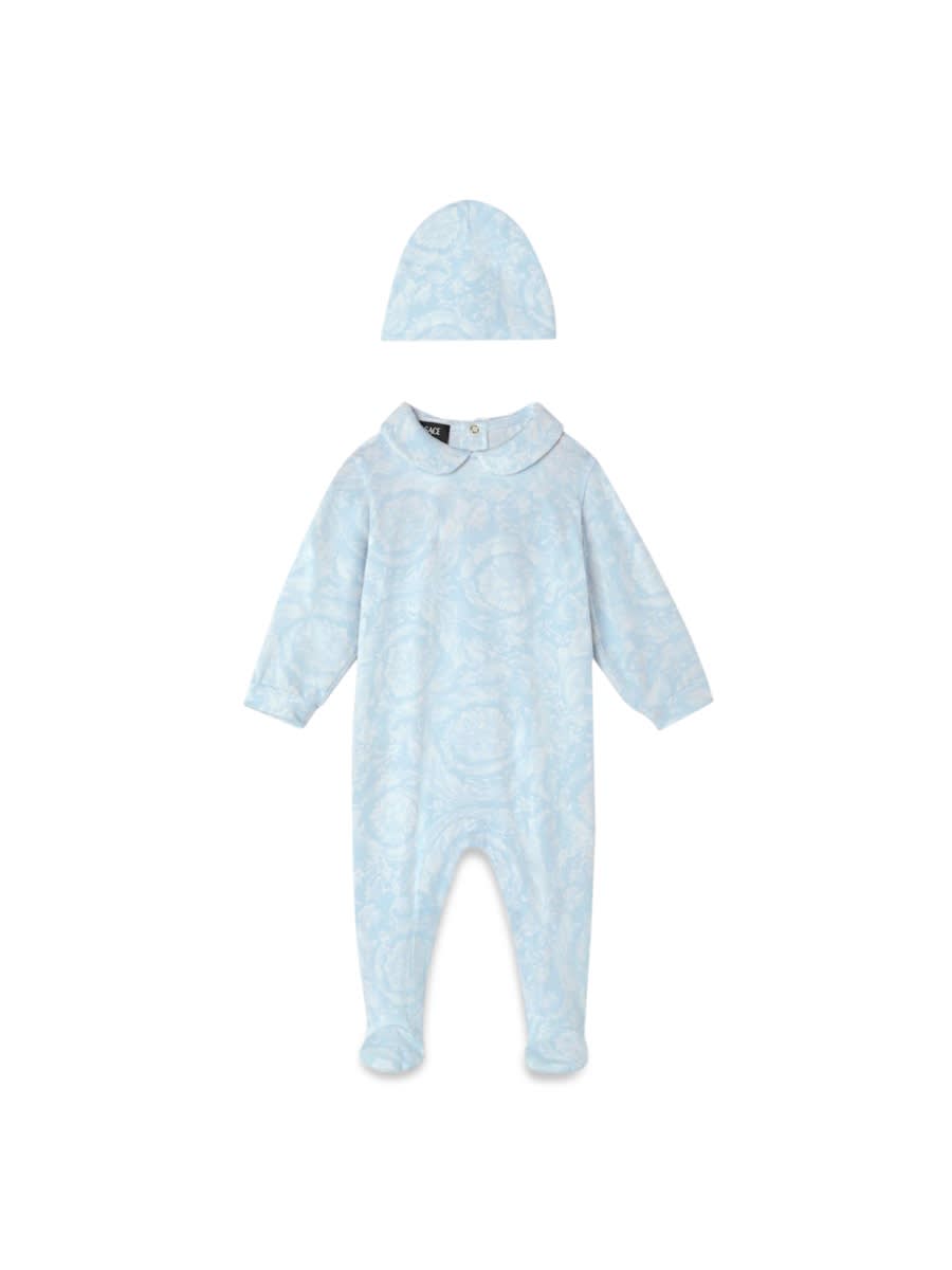 Shop Versace Gift Set 2 Pcs Baroque Newborn Jersey In Azure