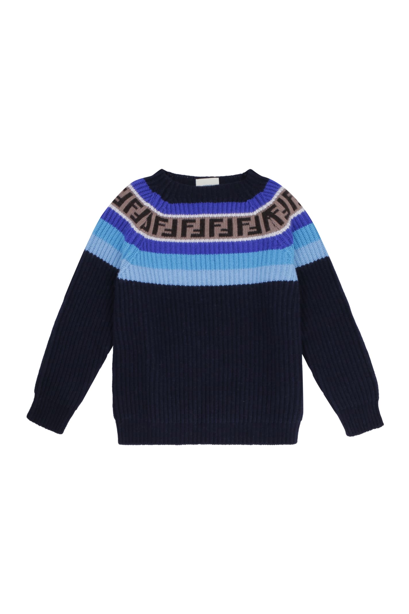 Shop Fendi Knit Wool Blend Pullover In Blue