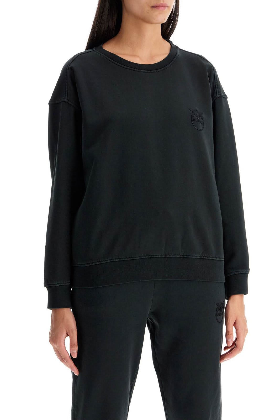 Shop Pinko Logo Embroidered Crewneck Sweatshirt In Nero Caviale