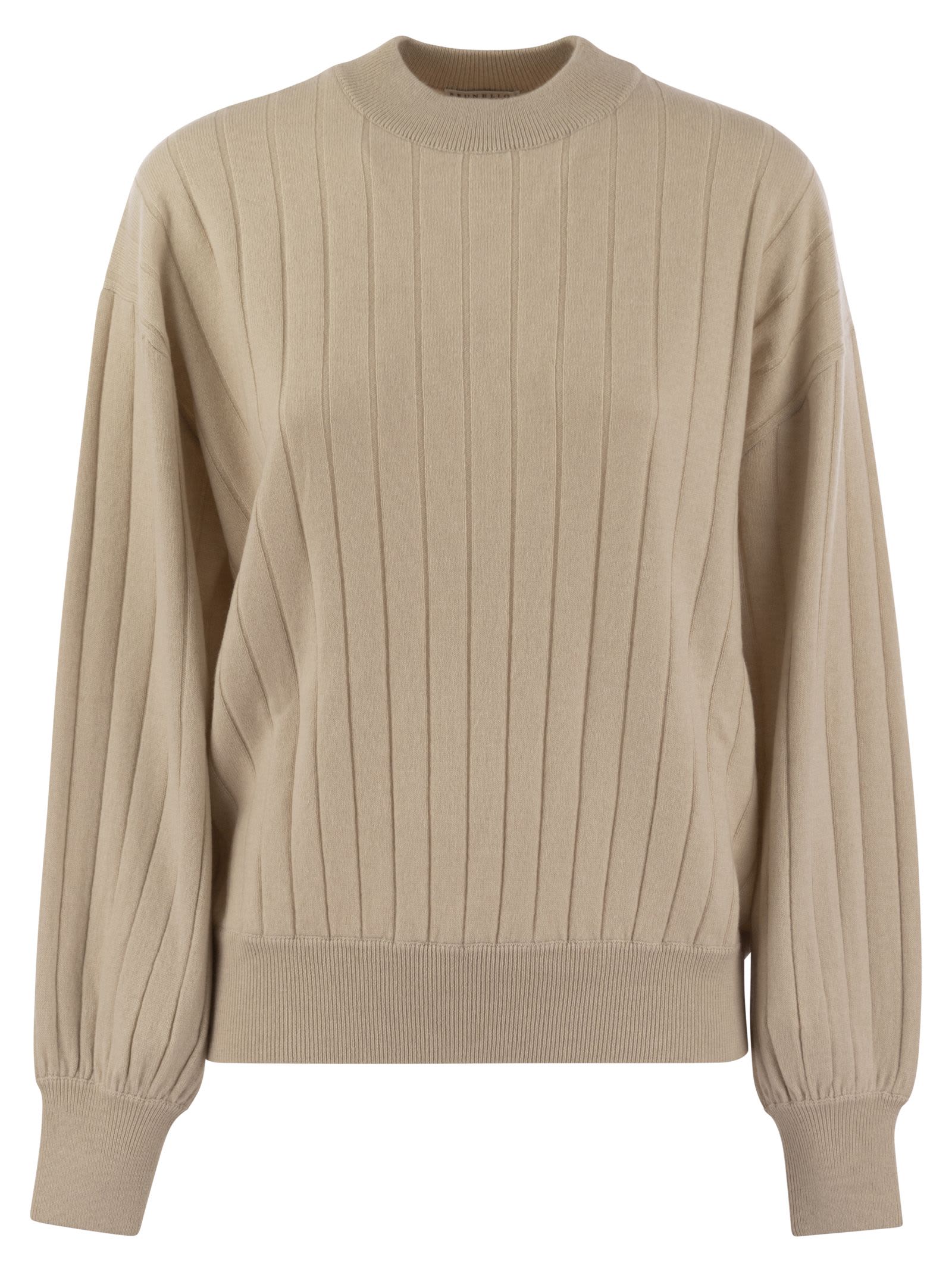 Shop Brunello Cucinelli Cashmere V-neck Sweater With Necklace In Beige