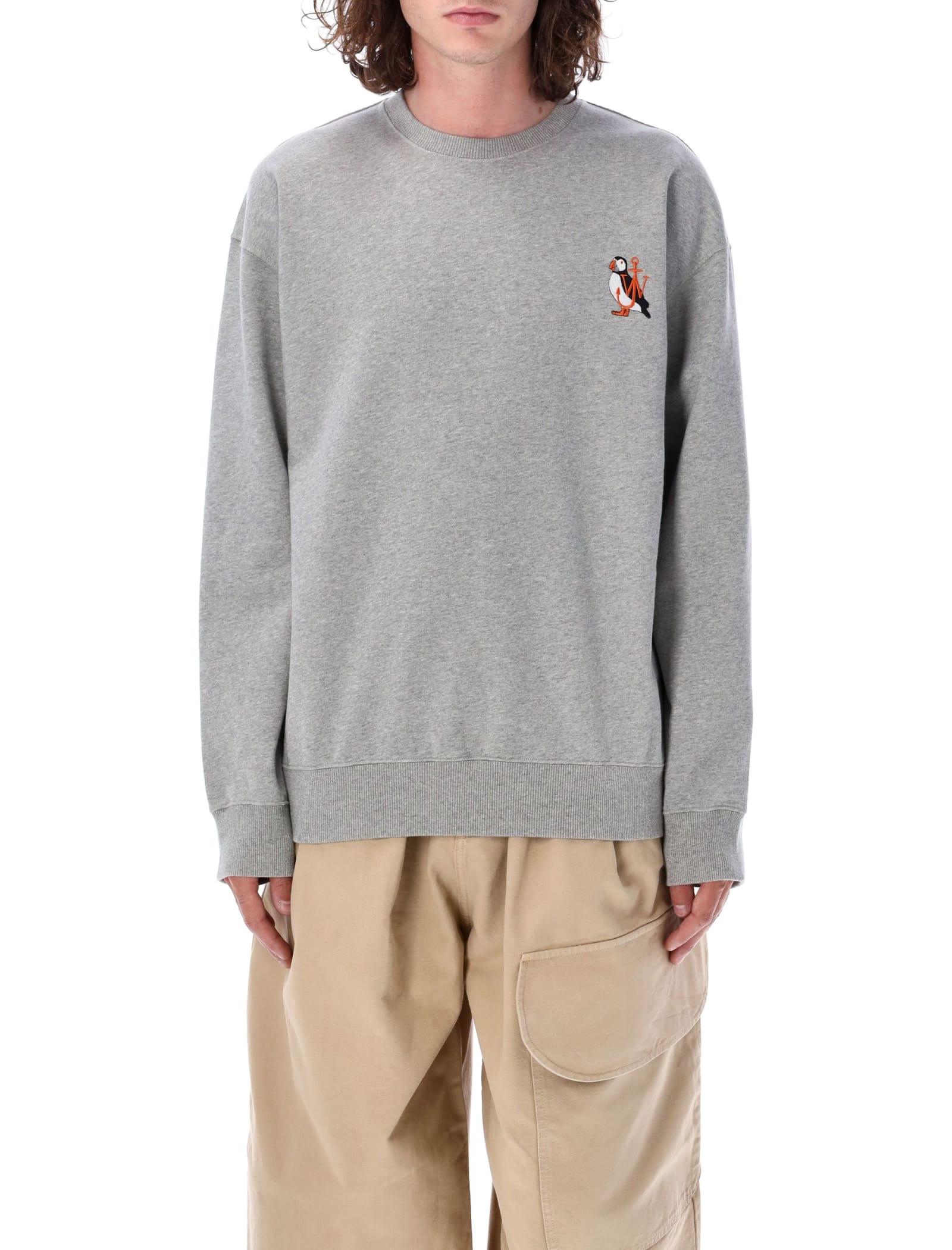 Shop Jw Anderson Puffin Embroidery Sweatshirt In Grey Melange