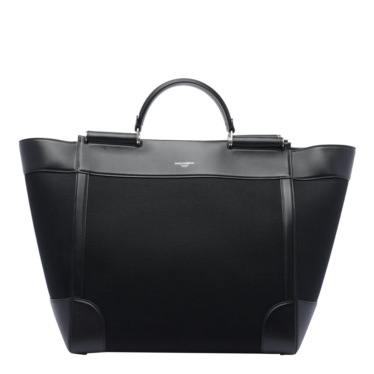 Dolce & Gabbana Black Panama And Leather Top Handle Bag