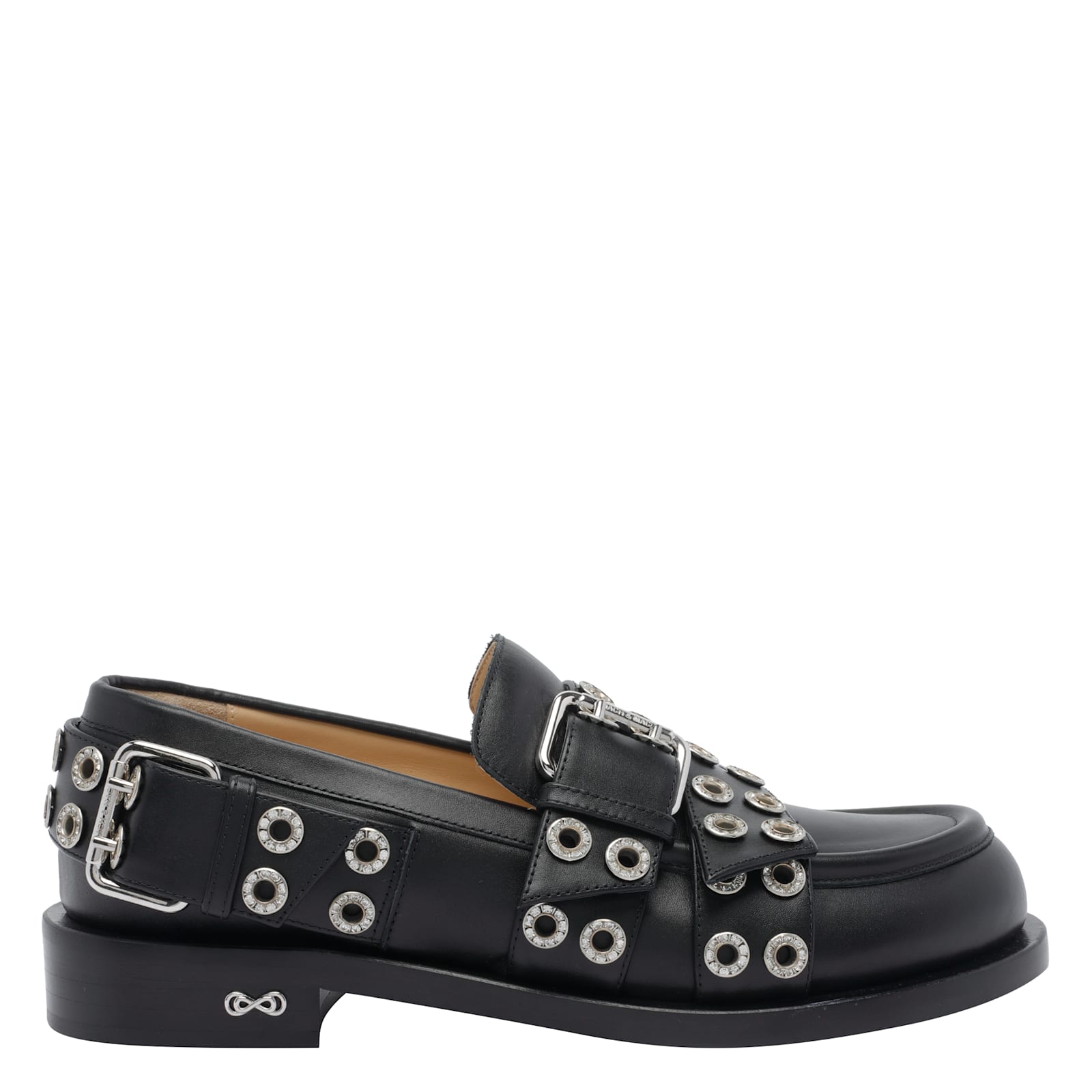 Mach & Mach Buckle Belt Vintage Loafers In Black
