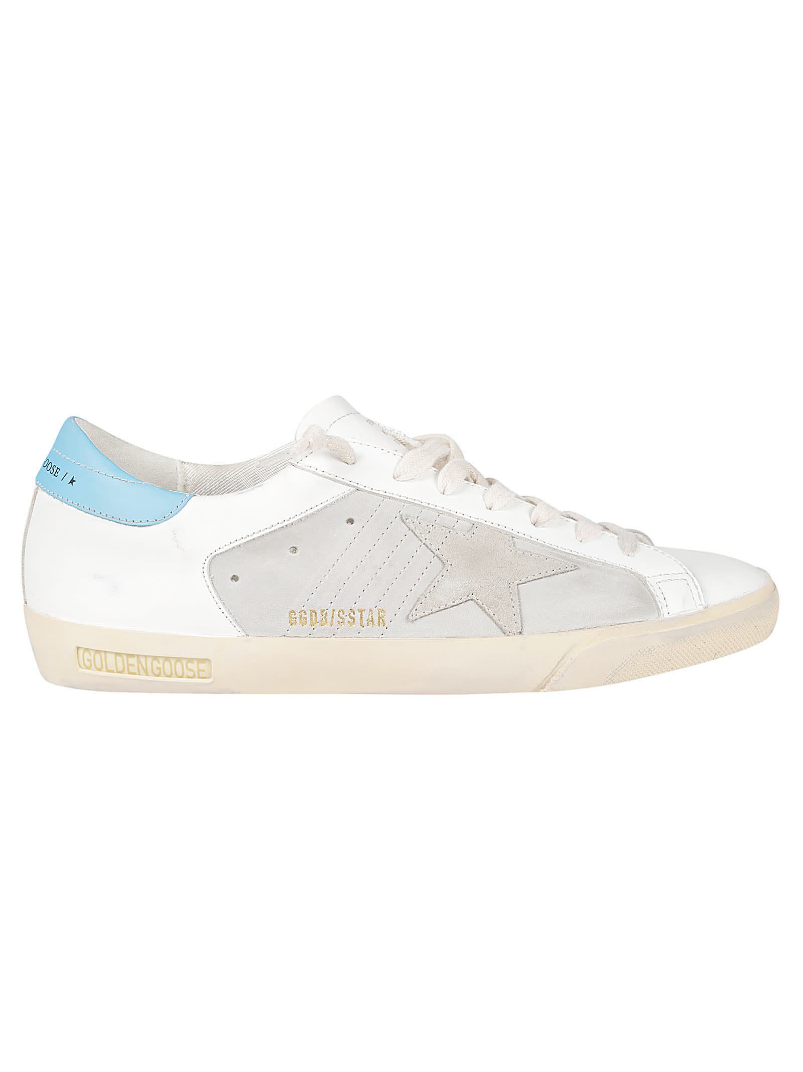 Shop Golden Goose Super-star Double Quarter Sneakers In White/grey/light Blue