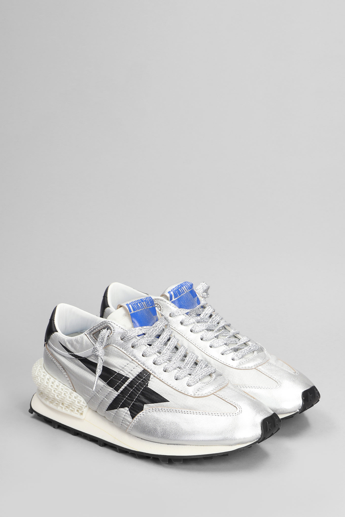 Shop Golden Goose Running Marathon Sneakers In Silver Leather And Fabric