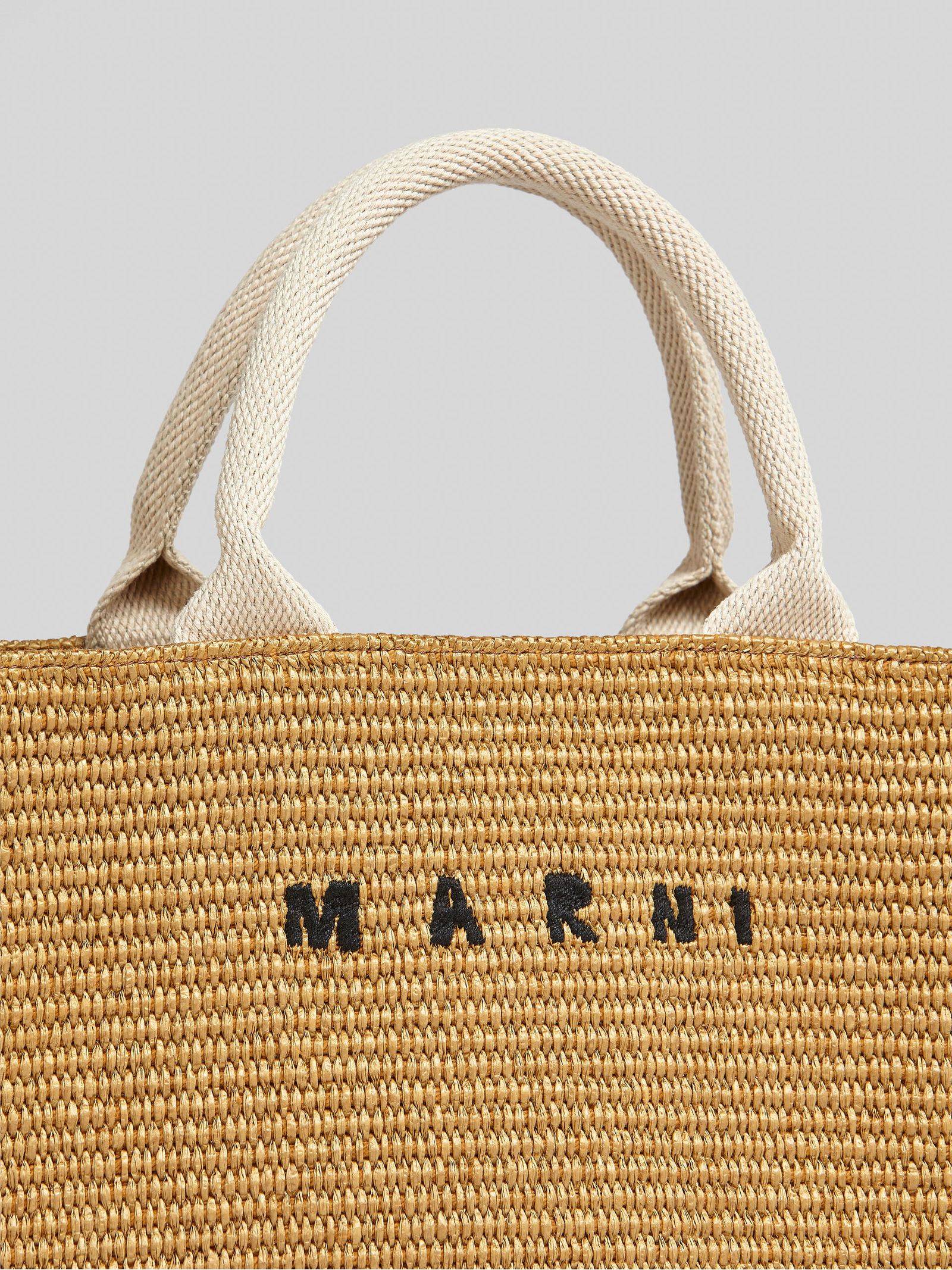 Shop Marni Brown Raffia-effect Small Tote Bag