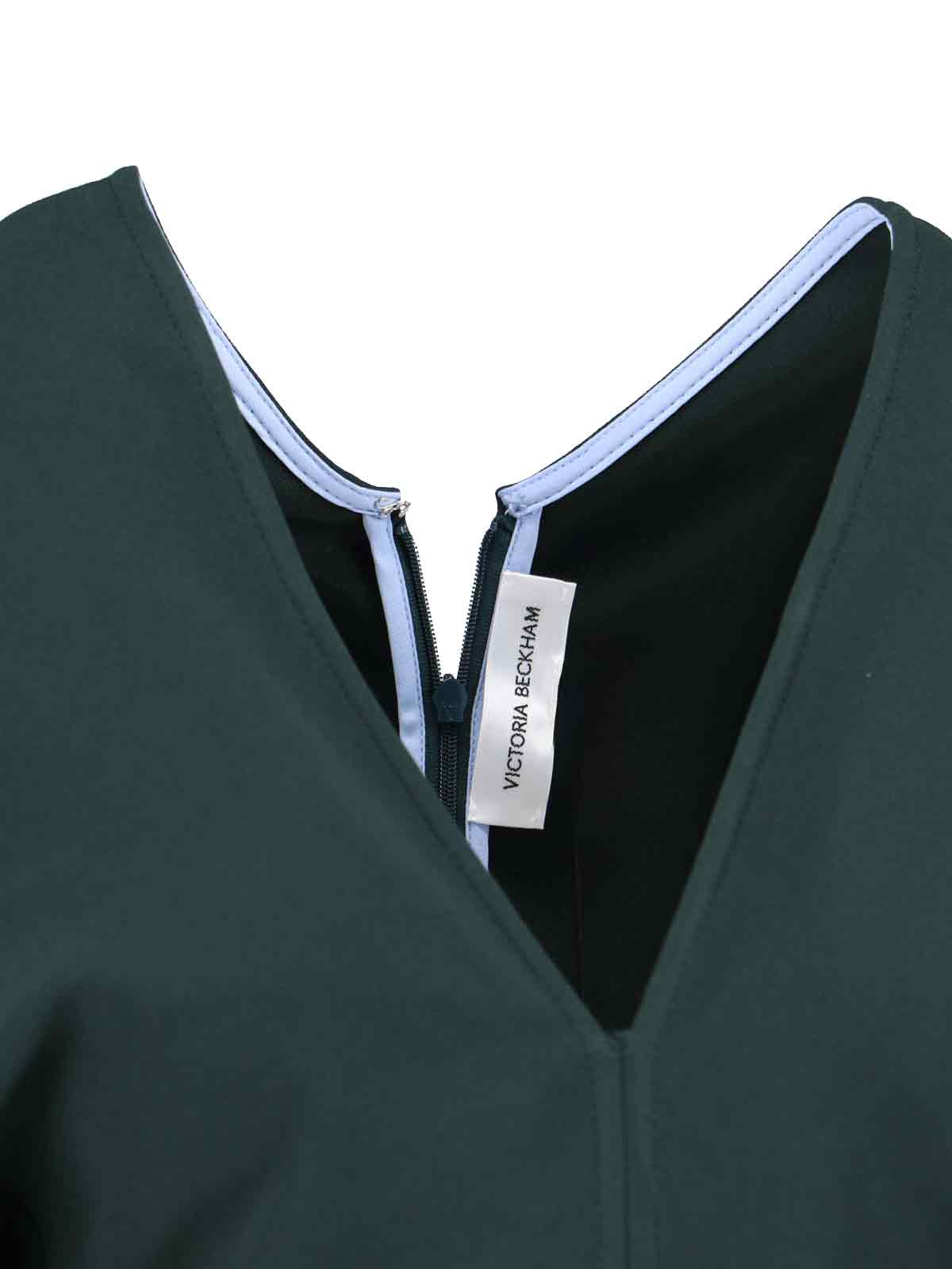 Victoria Beckham Green Midi Dress With Ruched Sleeves And V Neck In Green
