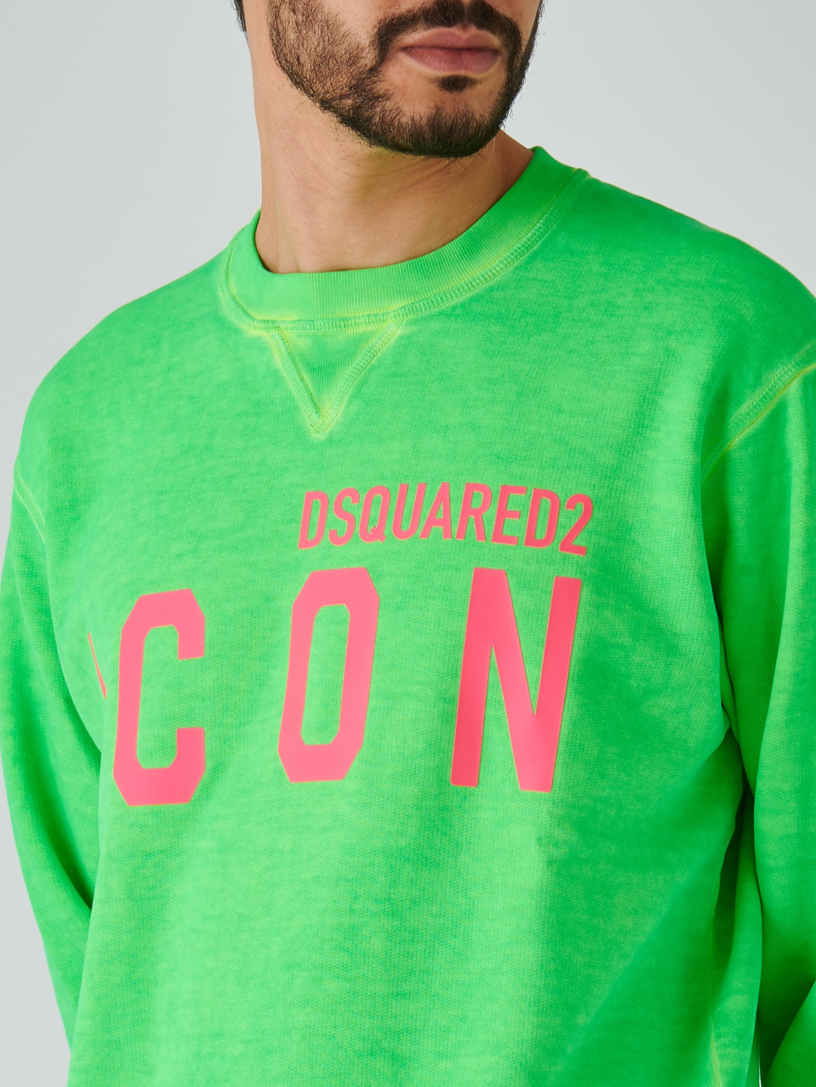 Shop Dsquared2 Be Icon Cool Fit Tee Crewneck Sweatshirt In Verde Fluo