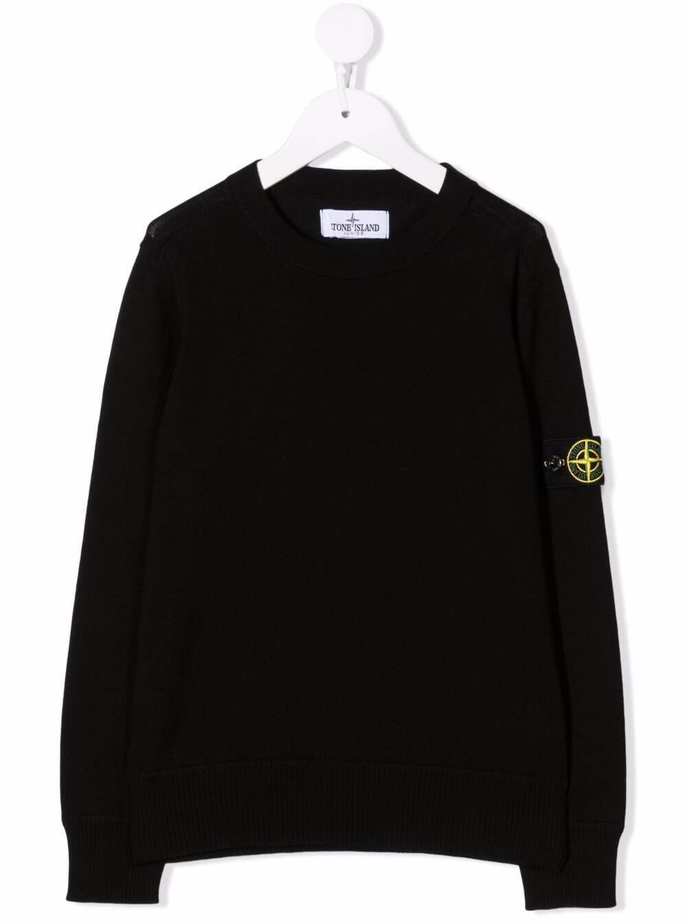 Stone Island Junior Black Cotton Sweater With Logo