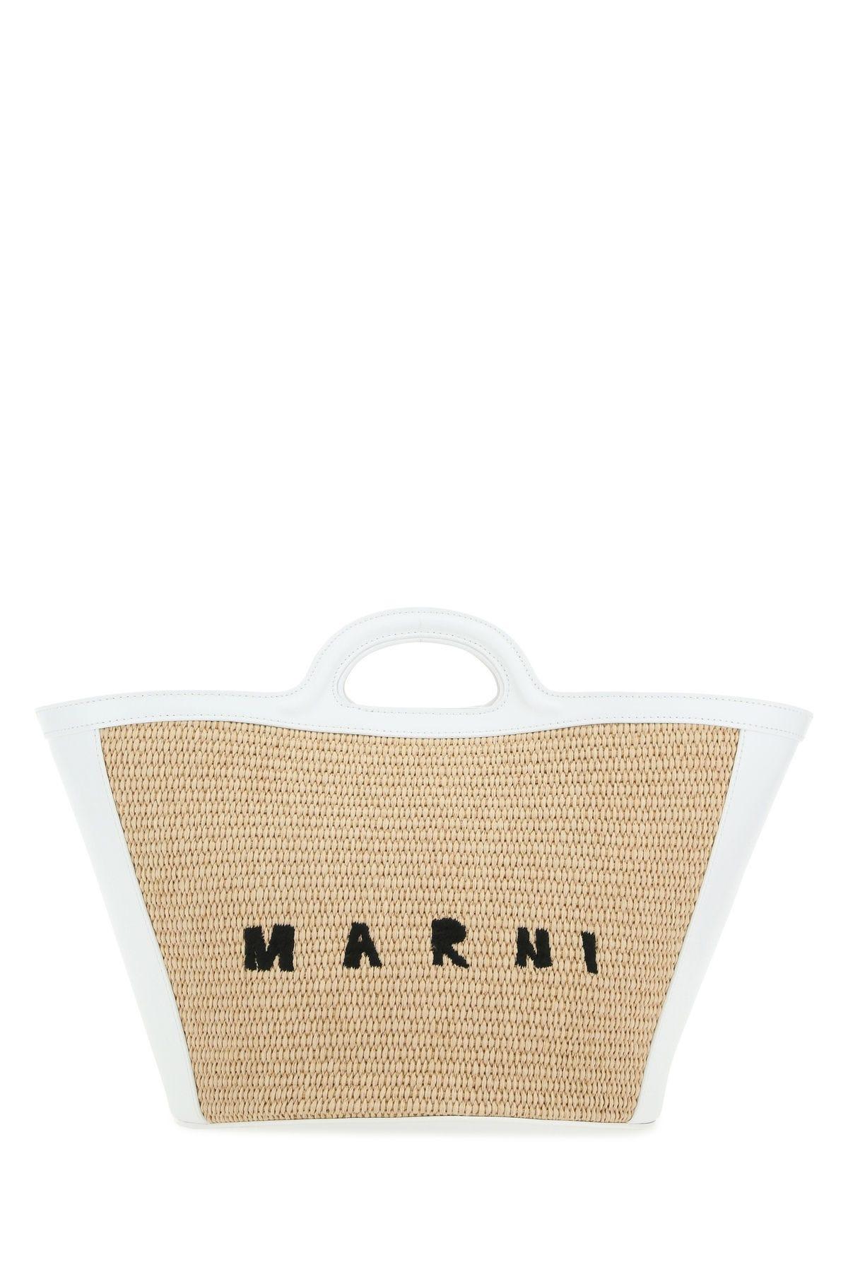 Shop Marni Two-tone Leather And Raffia Small Tropicalia Summer Handbag