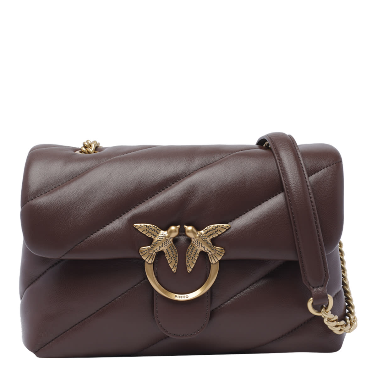 Shop Pinko Love Classic Puffer Crossbody Bag In Brown