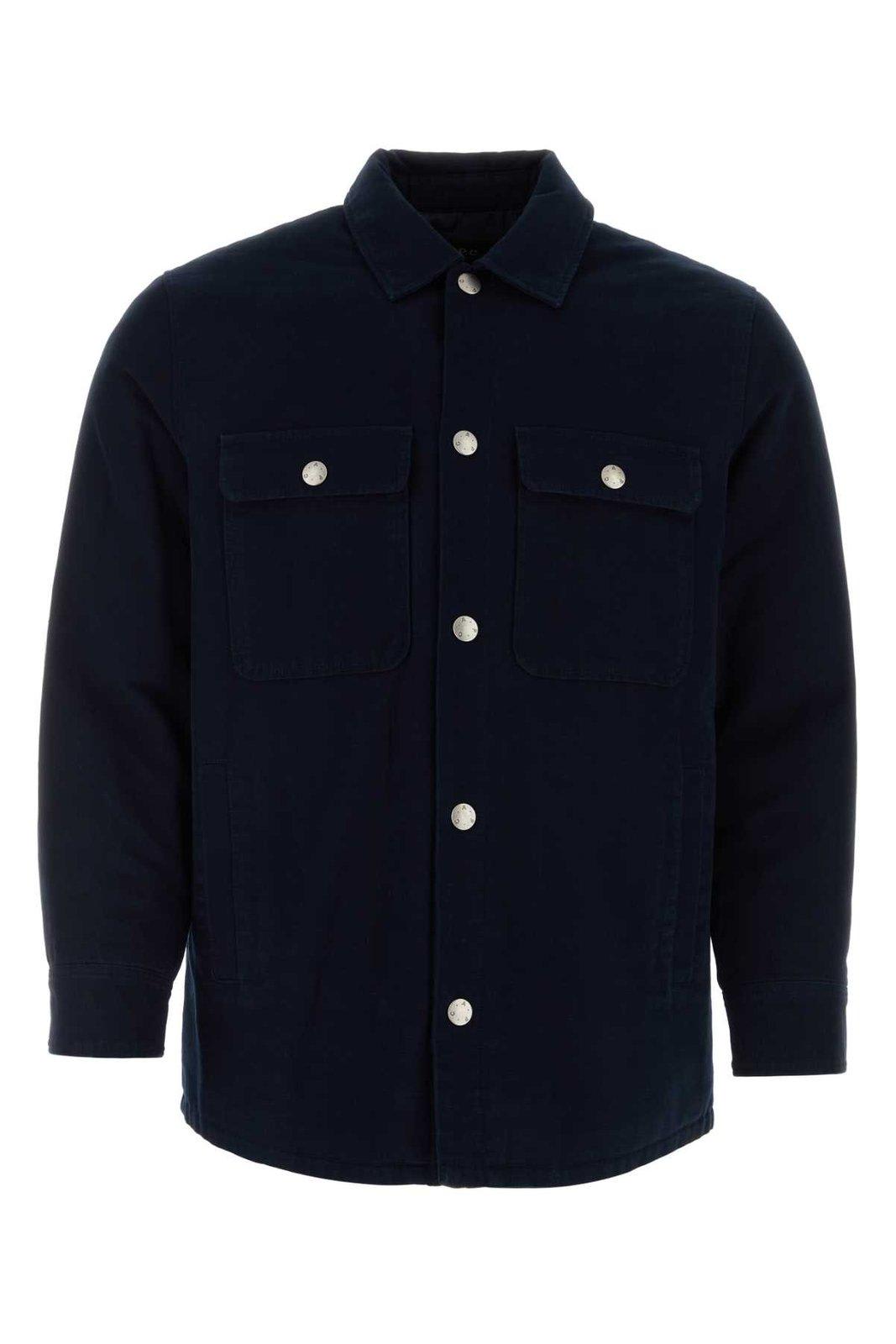 Shop Apc Long Sleeved Buttoned Shirt In Blue