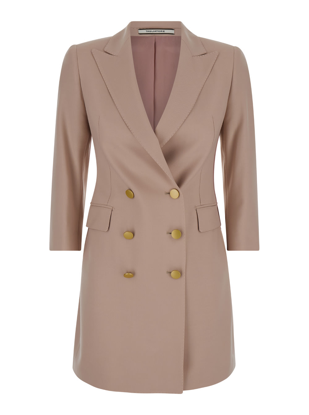 Beige Blazer Dress With Buttons In Wool Blend Stretch Woman