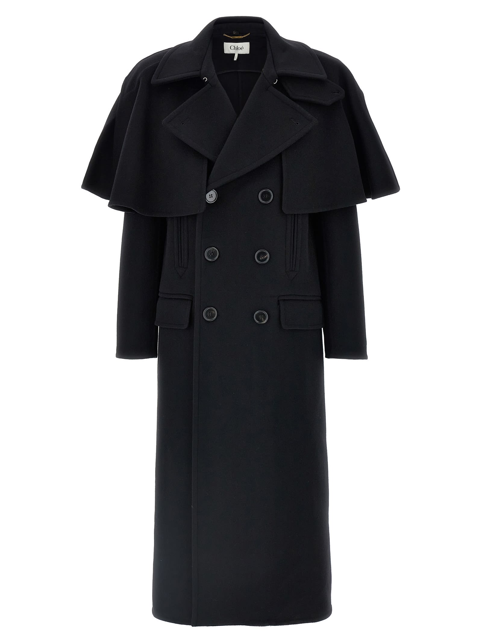 Shop Chloé Cape Coat In Black