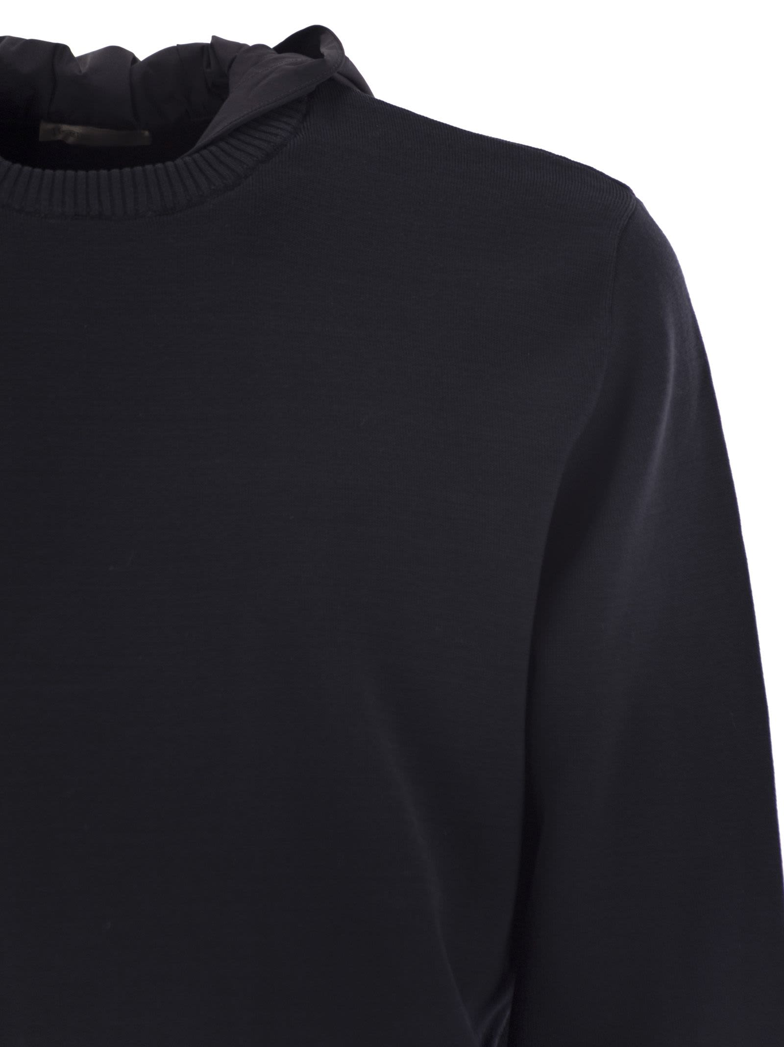 Herno Resort Double Cotton Knit And Nylon Hoodie In Blue