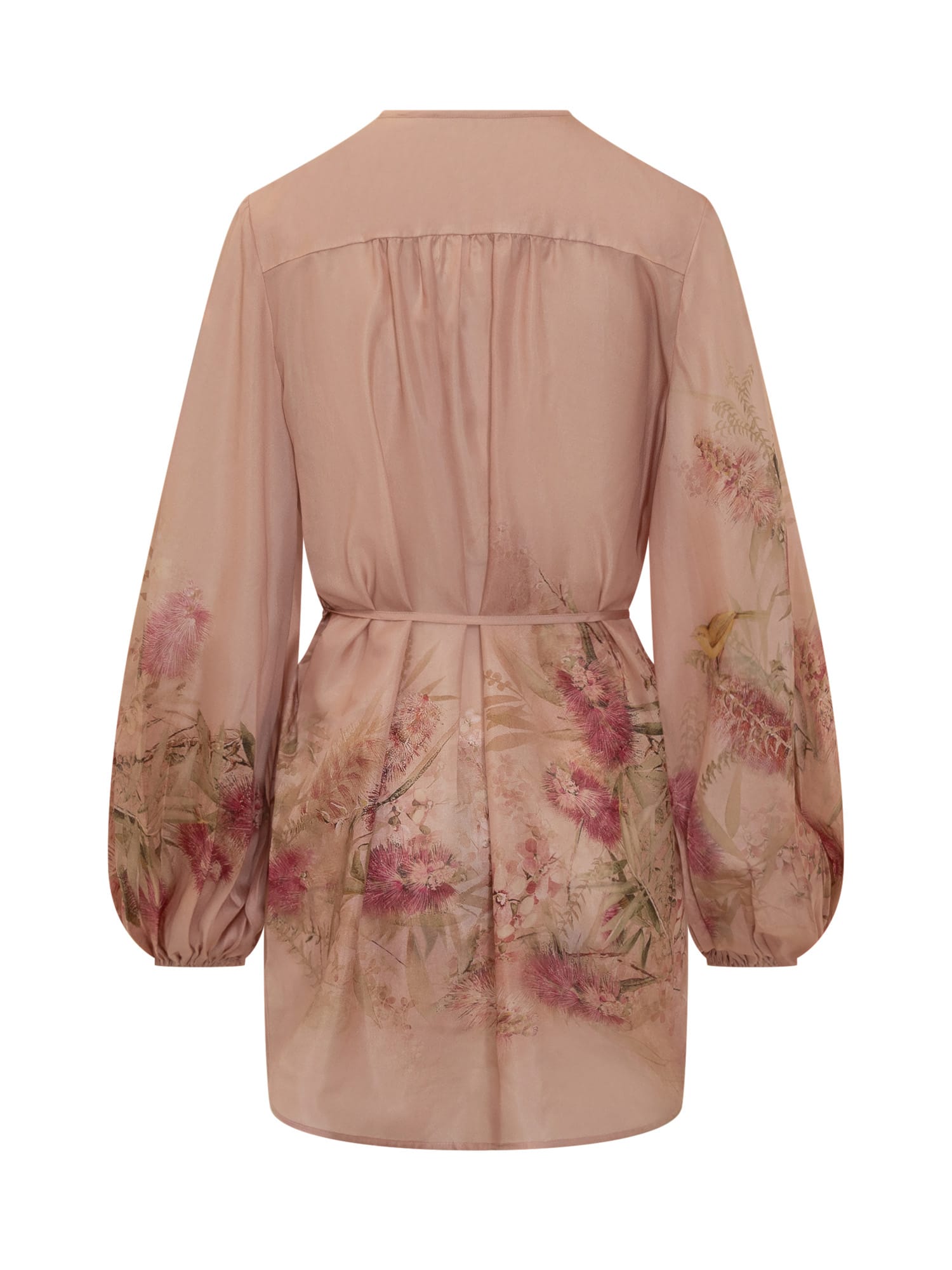 Zimmermann Pink Botanical Floral Silk Habotai Cascadian Tunic Top In Pink