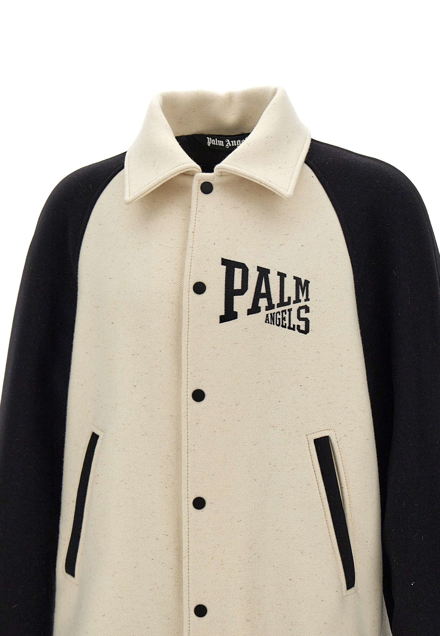 Palm Angels University Wool Bomber Jacket In Butter Bla