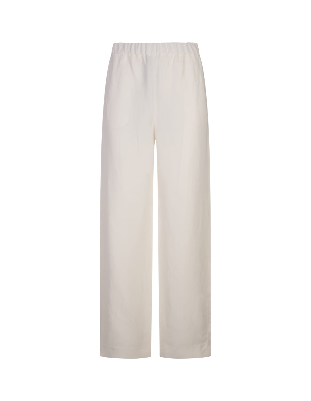 White Viscose And Linen Fluid Jogging Trousers